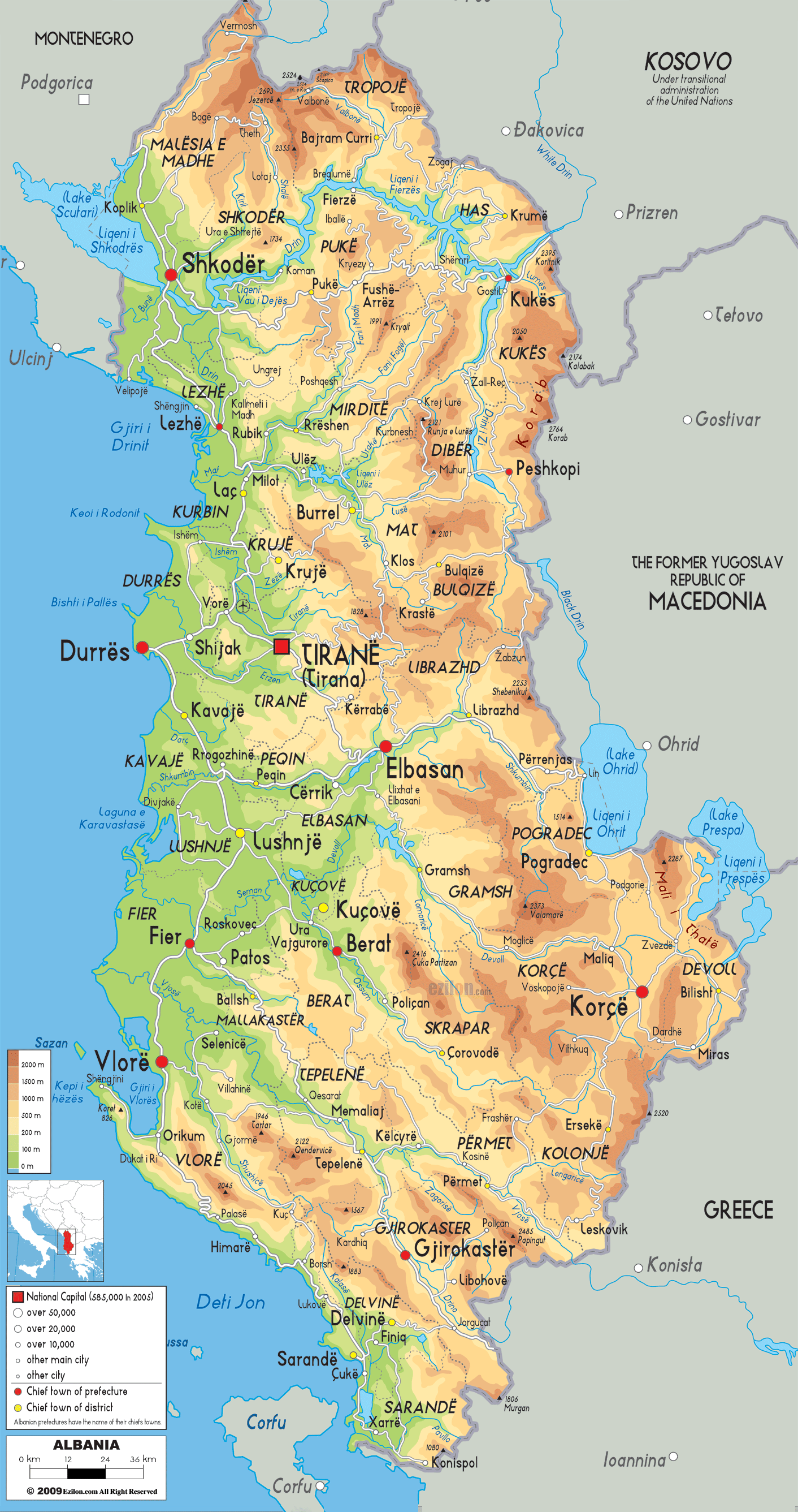 Physical Map Of Albania Ezilon Maps