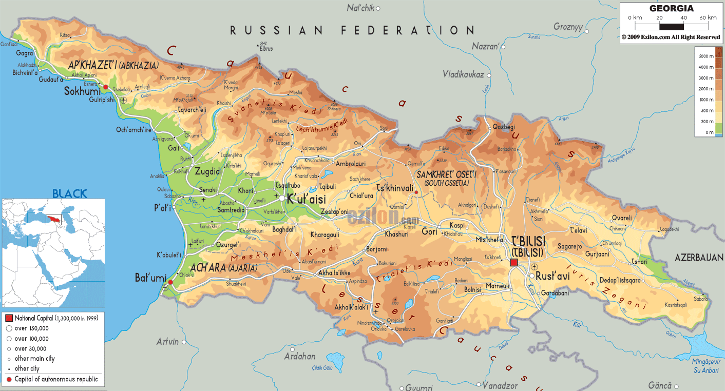 Physical Map Of Georgia Ezilon Maps