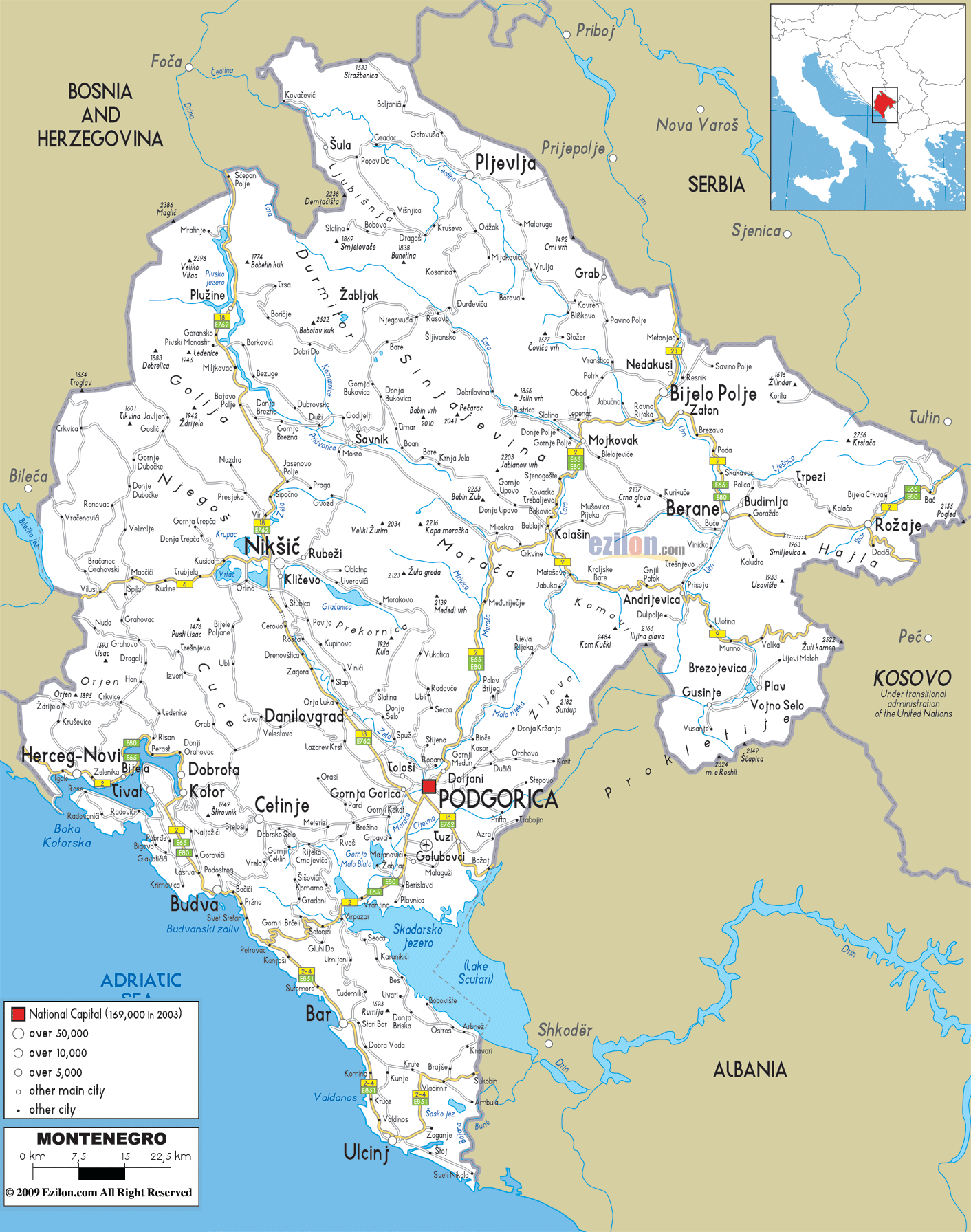 Detailed Clear Large Road Map Of Montenegro Ezilon Maps