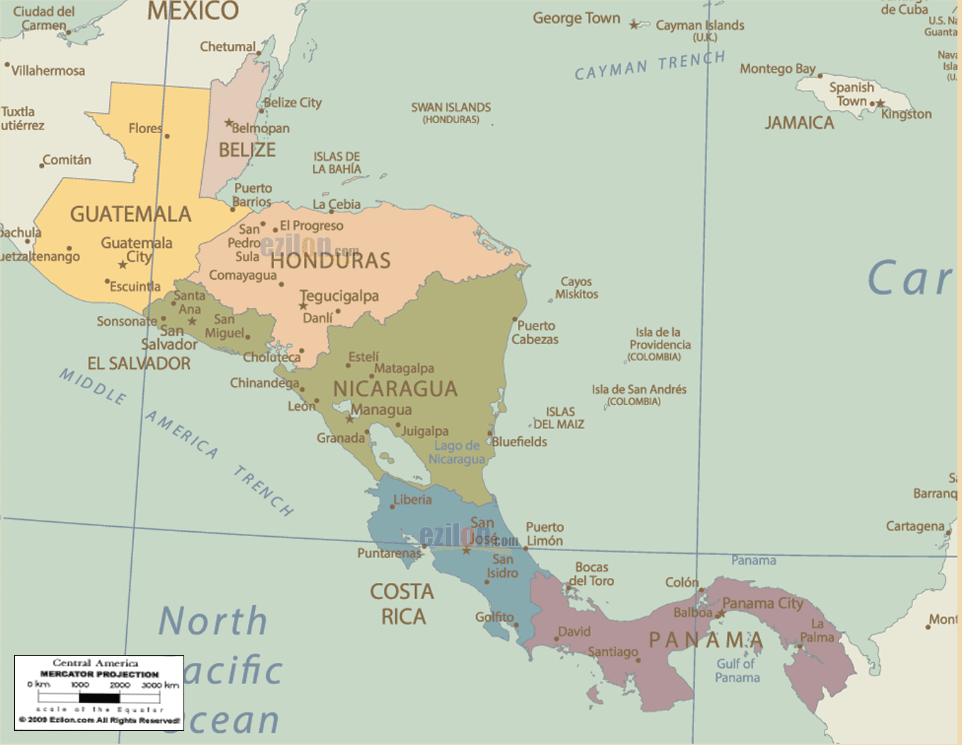 political-map-of-central-america-ezilon-maps