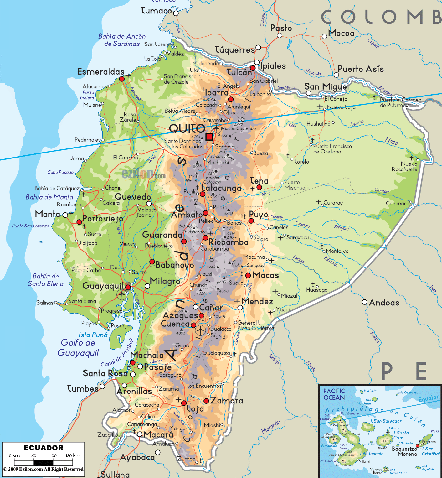 Physical Map Of Ecuador Ezilon Maps