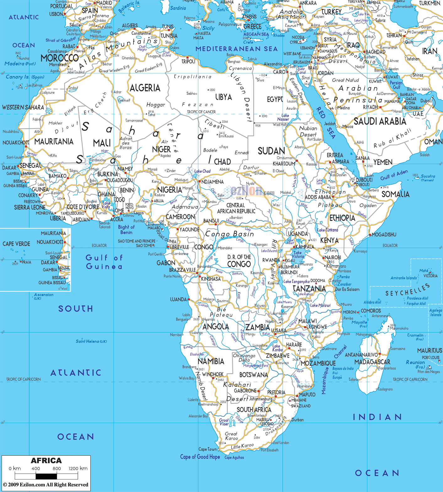 Detailed Clear Large Road Map of Africa - Ezilon Maps