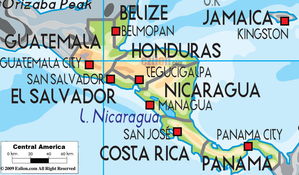 costa rica physical map with rivers