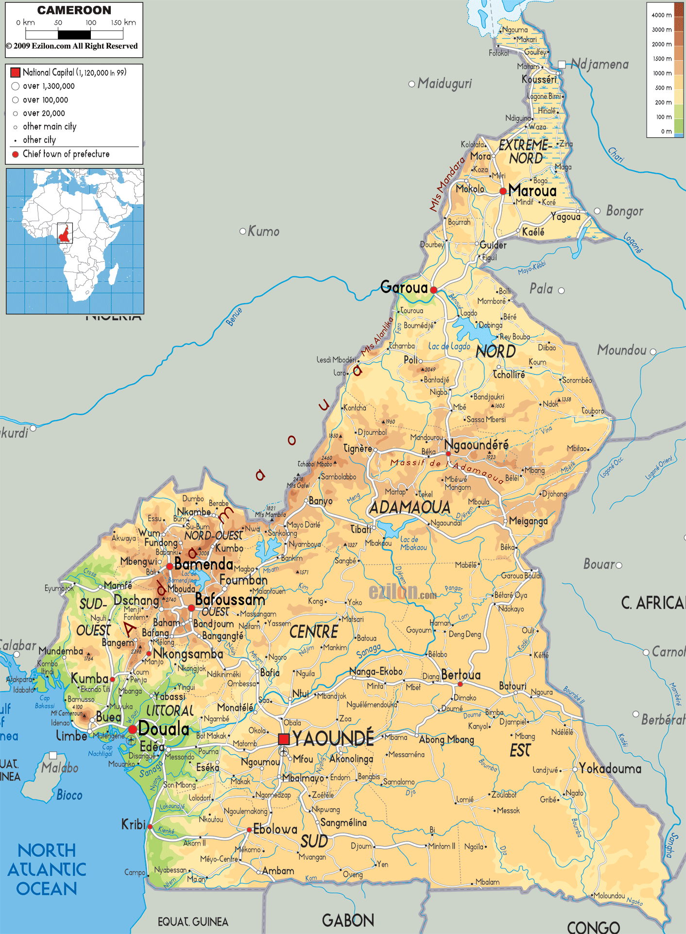 Cameroon Physical Map 