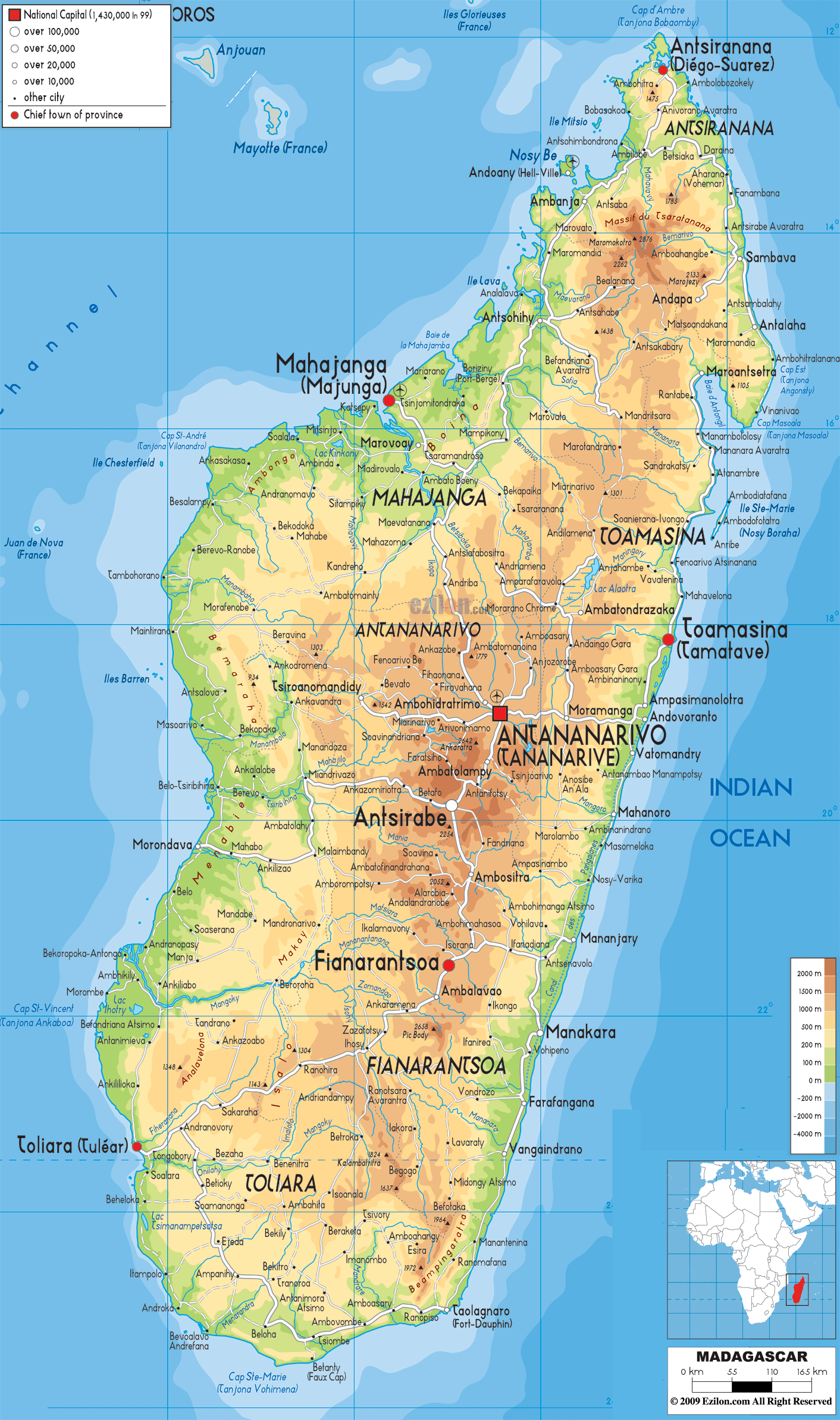 Physical Map Of Madagascar Physical Map Of Madagascar - Ezilon Maps