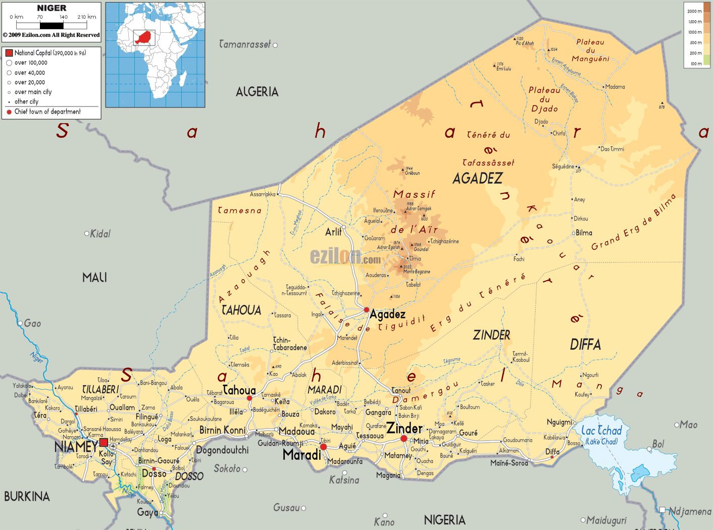 Physical Map Of Niger Physical Map of Niger   Ezilon Maps