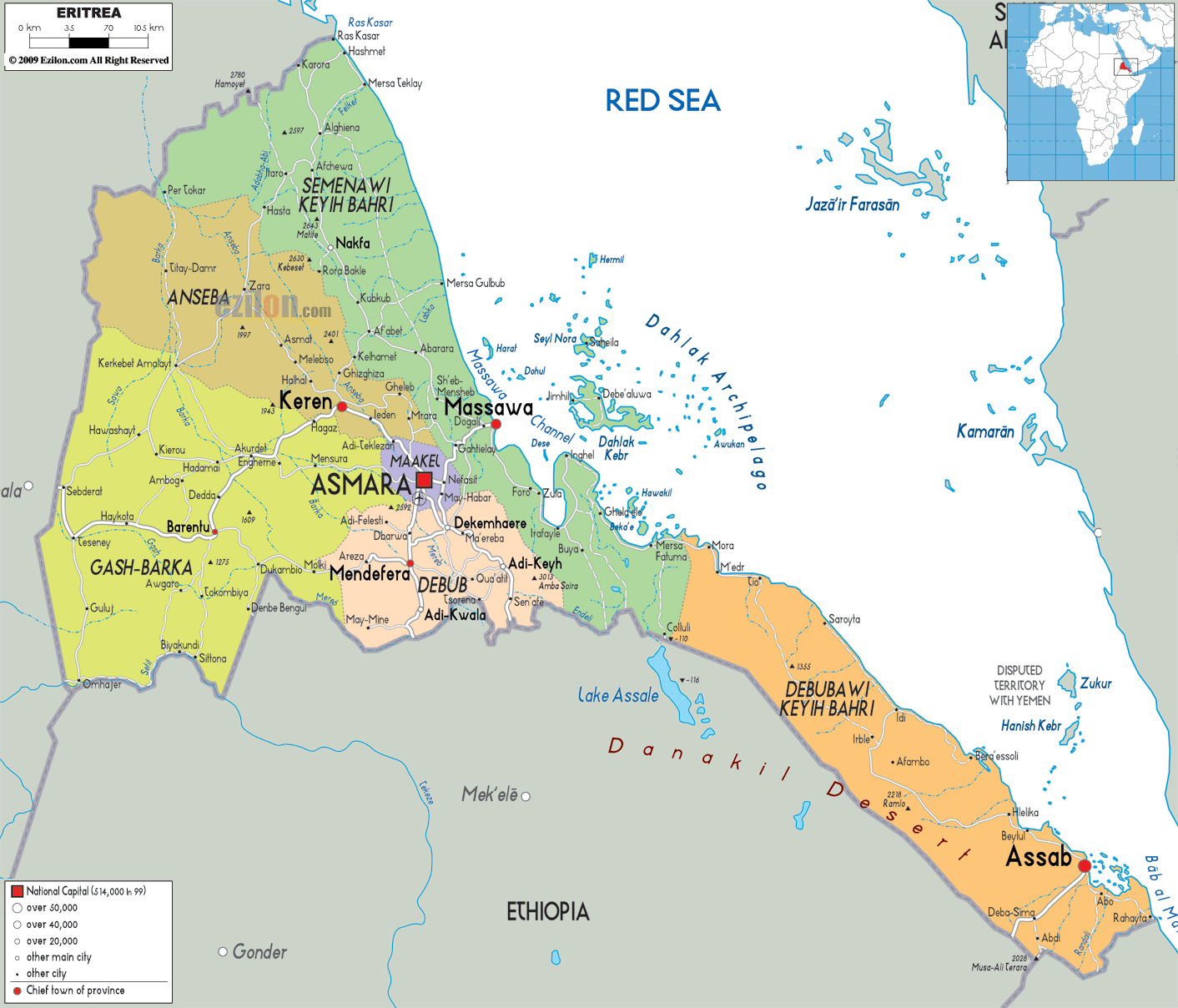 political map of ethiopia with provincial state boundaries