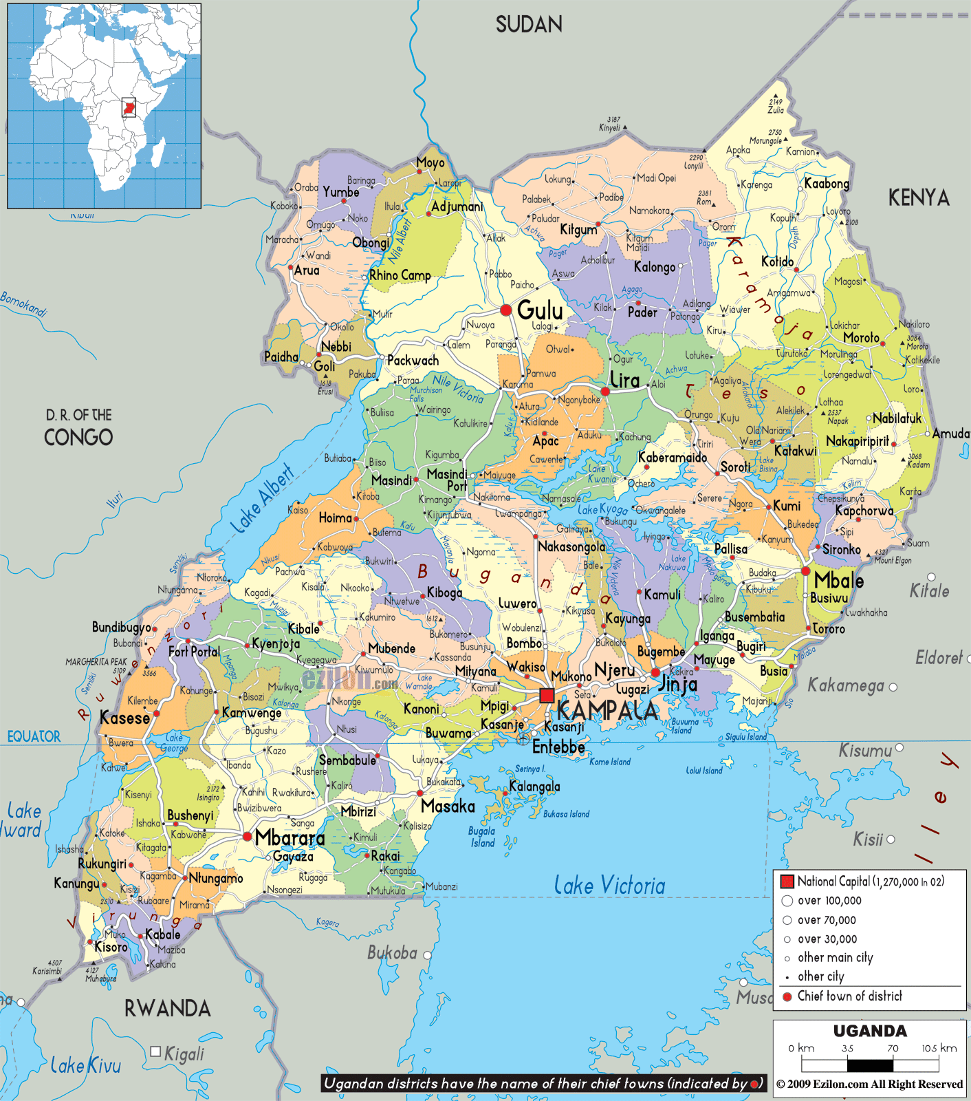 Political Map Of Uganda Detailed Political Map of Uganda  Ezilon Maps