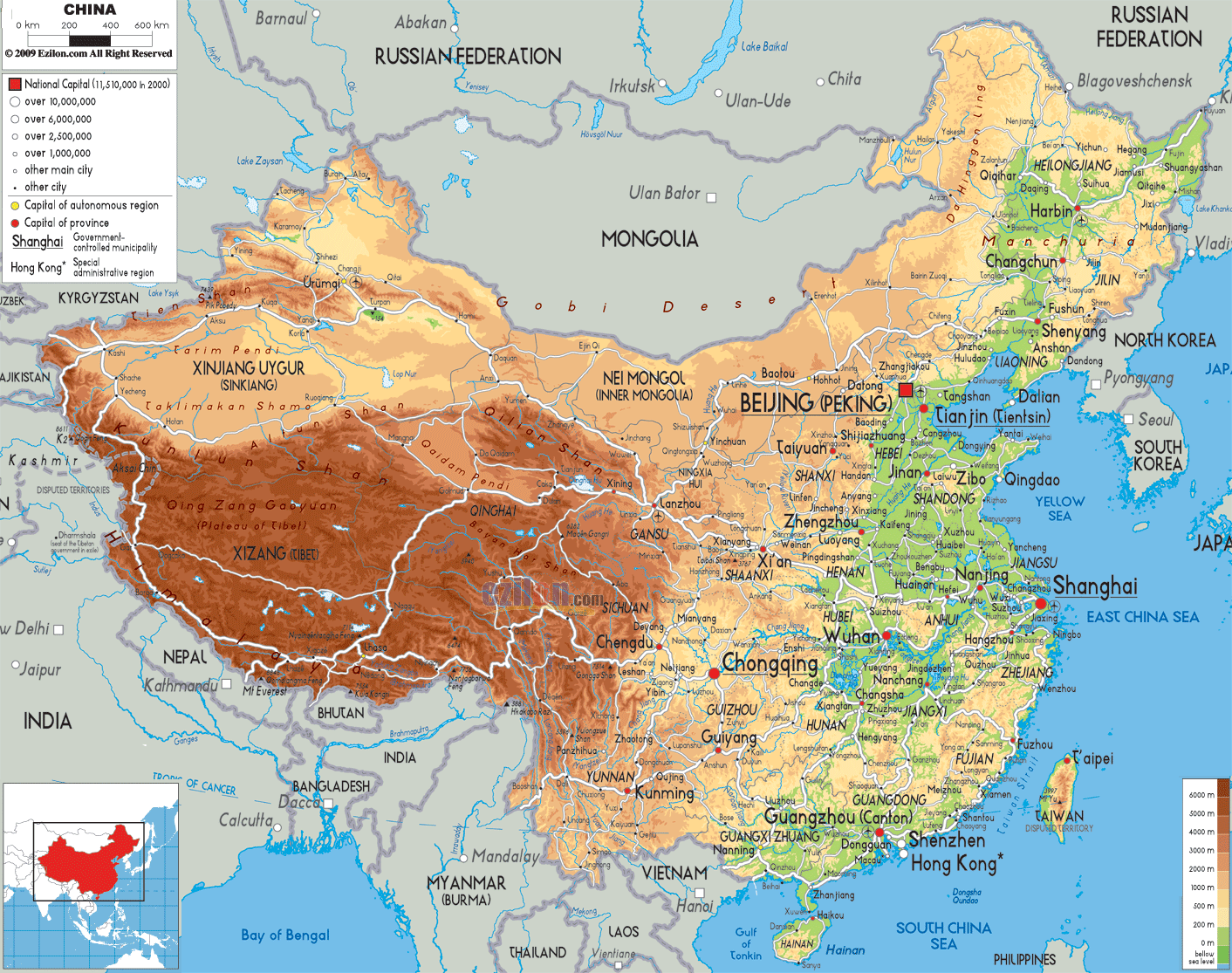 map of china geographical features Physical Map Of China Ezilon Maps map of china geographical features