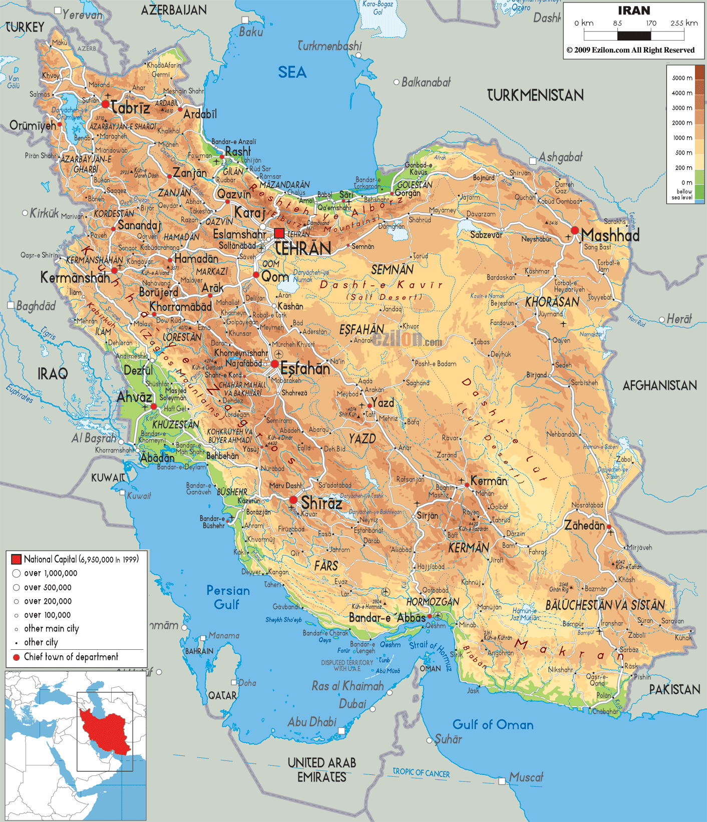 Iranian Plateau Physical Map