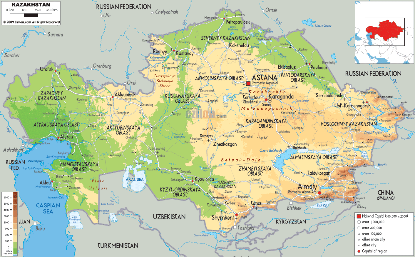 Physical Map Of Kazakhstan Physical Map of Kazakhstan   Ezilon Maps