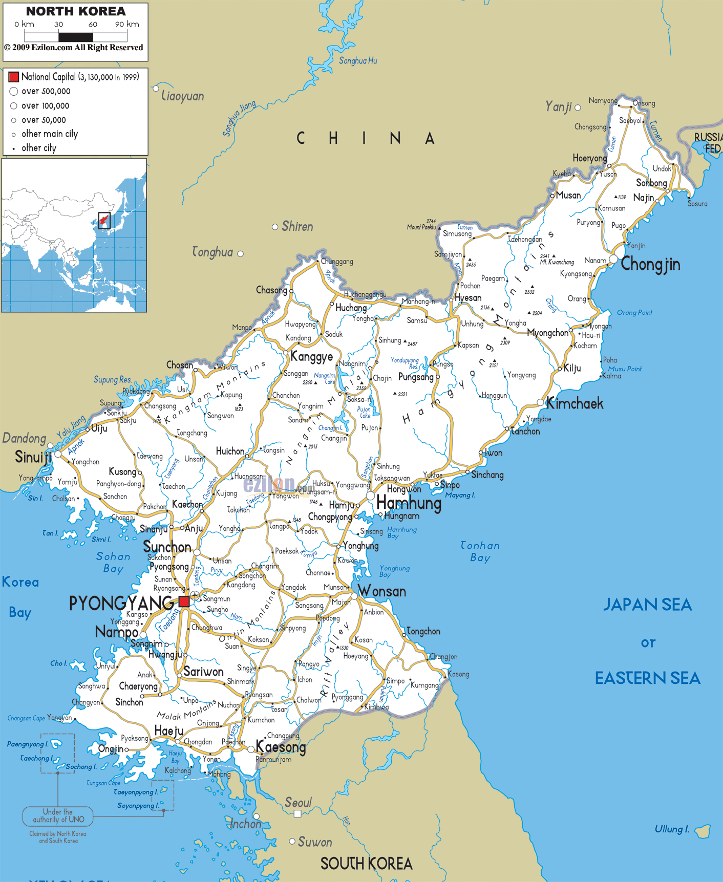 Detailed Clear Large Road Map of North Korea  Ezilon Maps