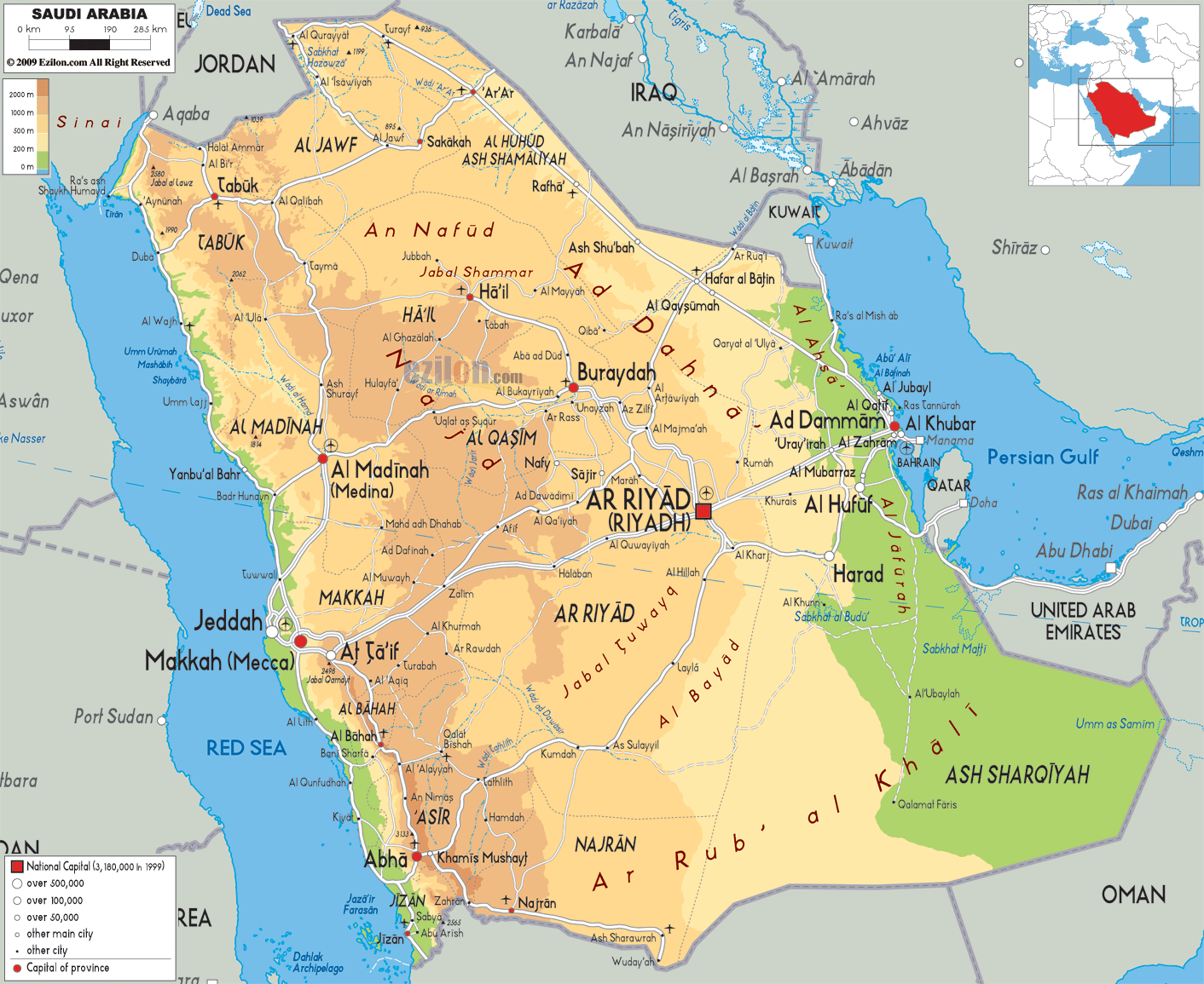 Saudi Arabia Physical Map 