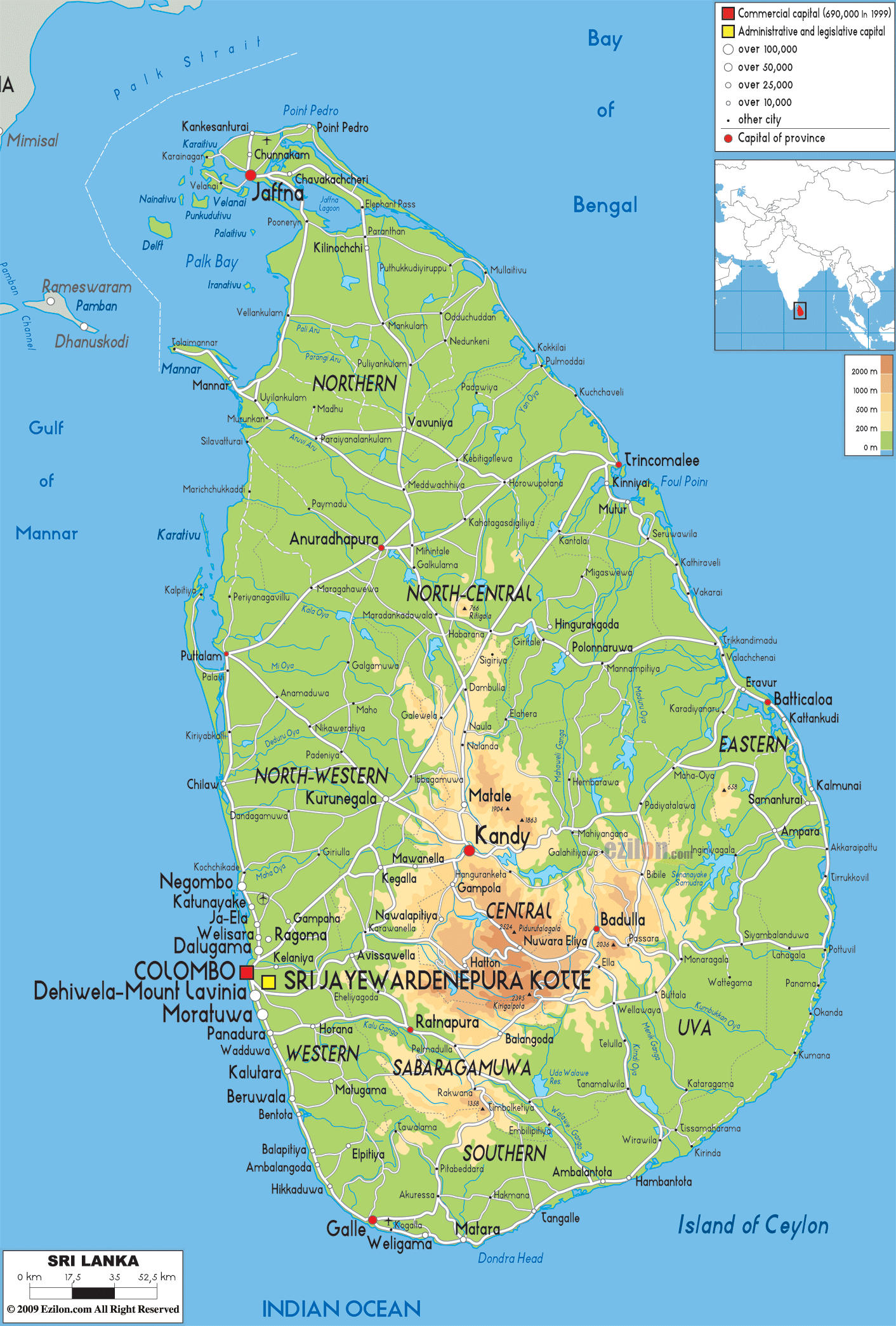 Physical Map Of Sri Lanka Physical Map of Sri Lanka   Ezilon Maps