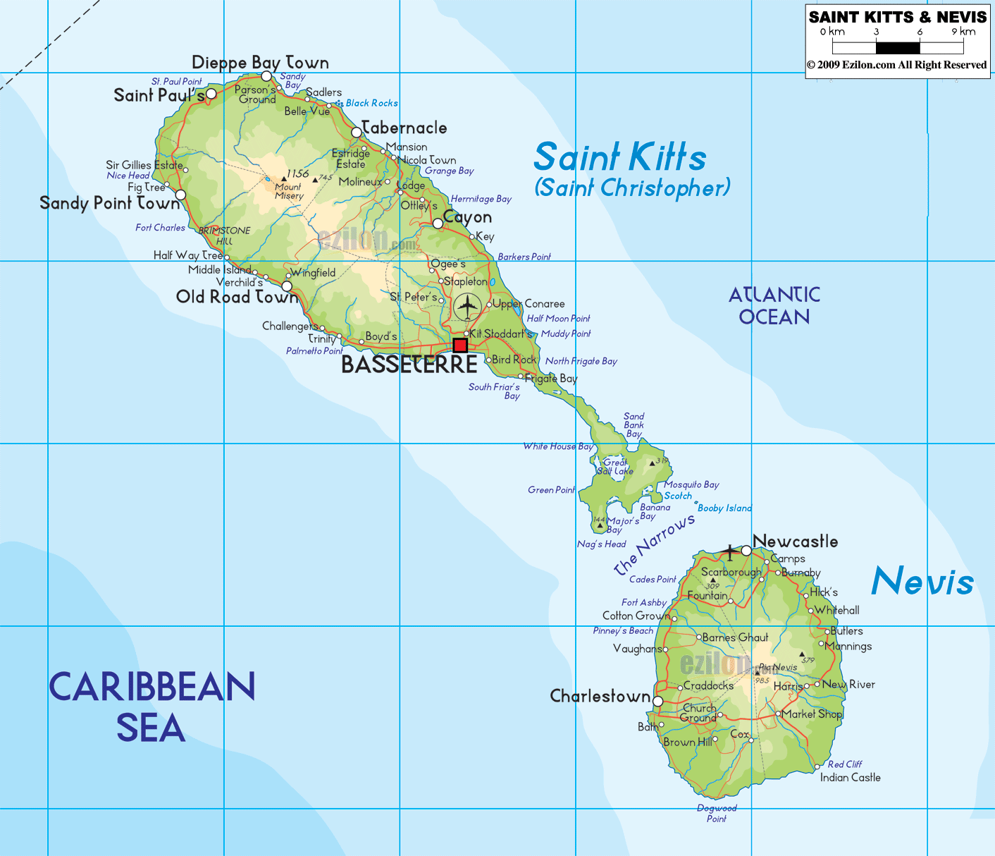 St.Kitts Physical Map 