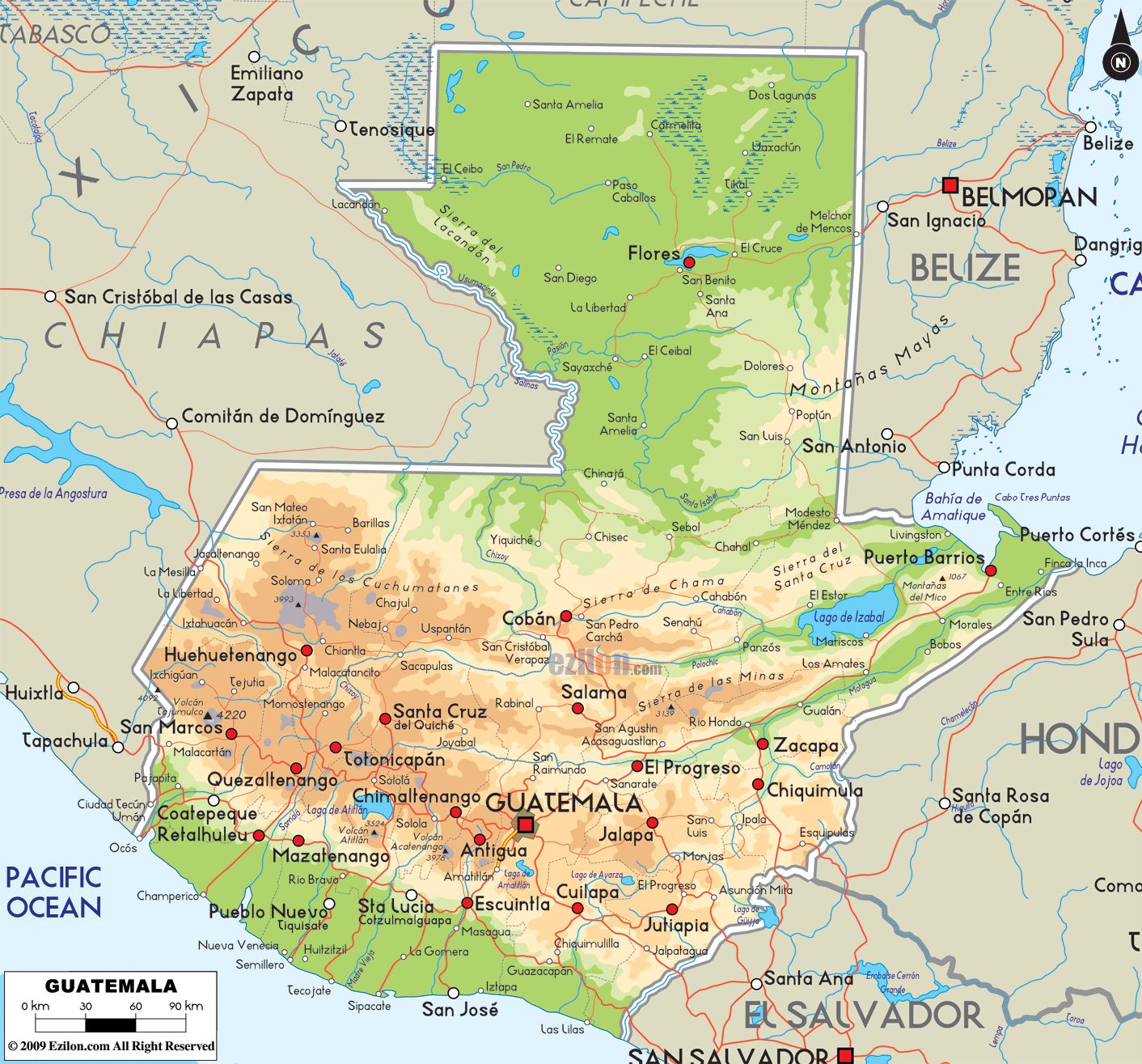 Guatemala Physical Map 