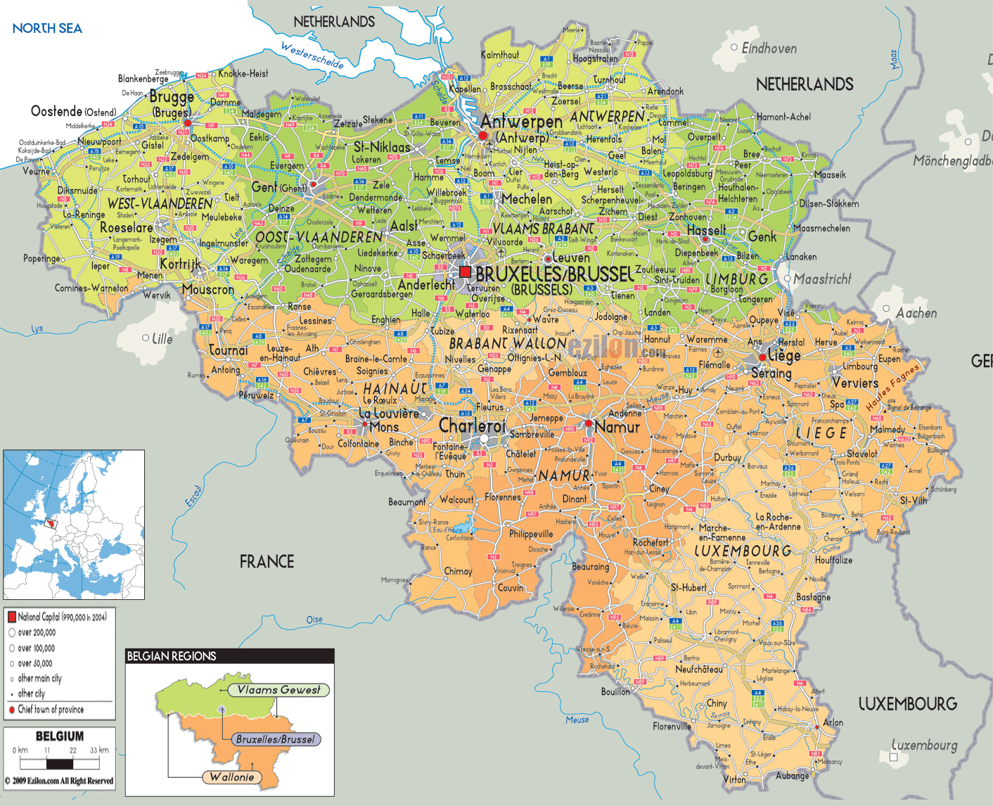 Detailed Political Map of Belgium Ezilon Maps