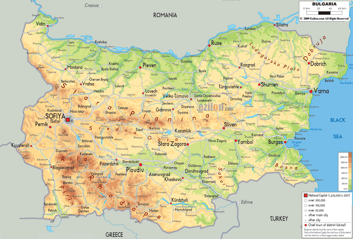 Bulgaria Physical Map 