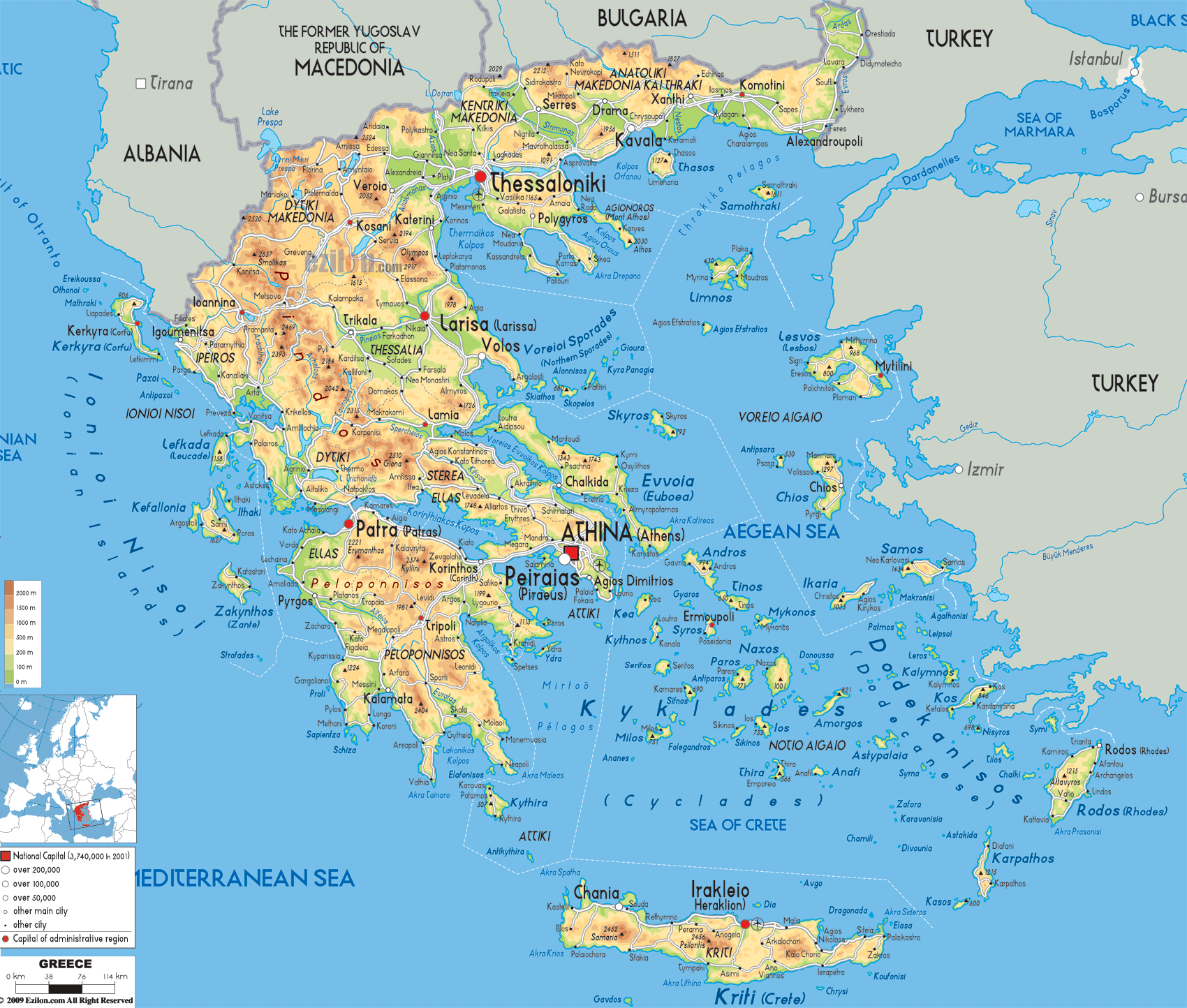 physical map of greece Physical Map Of Greece Ezilon Maps physical map of greece