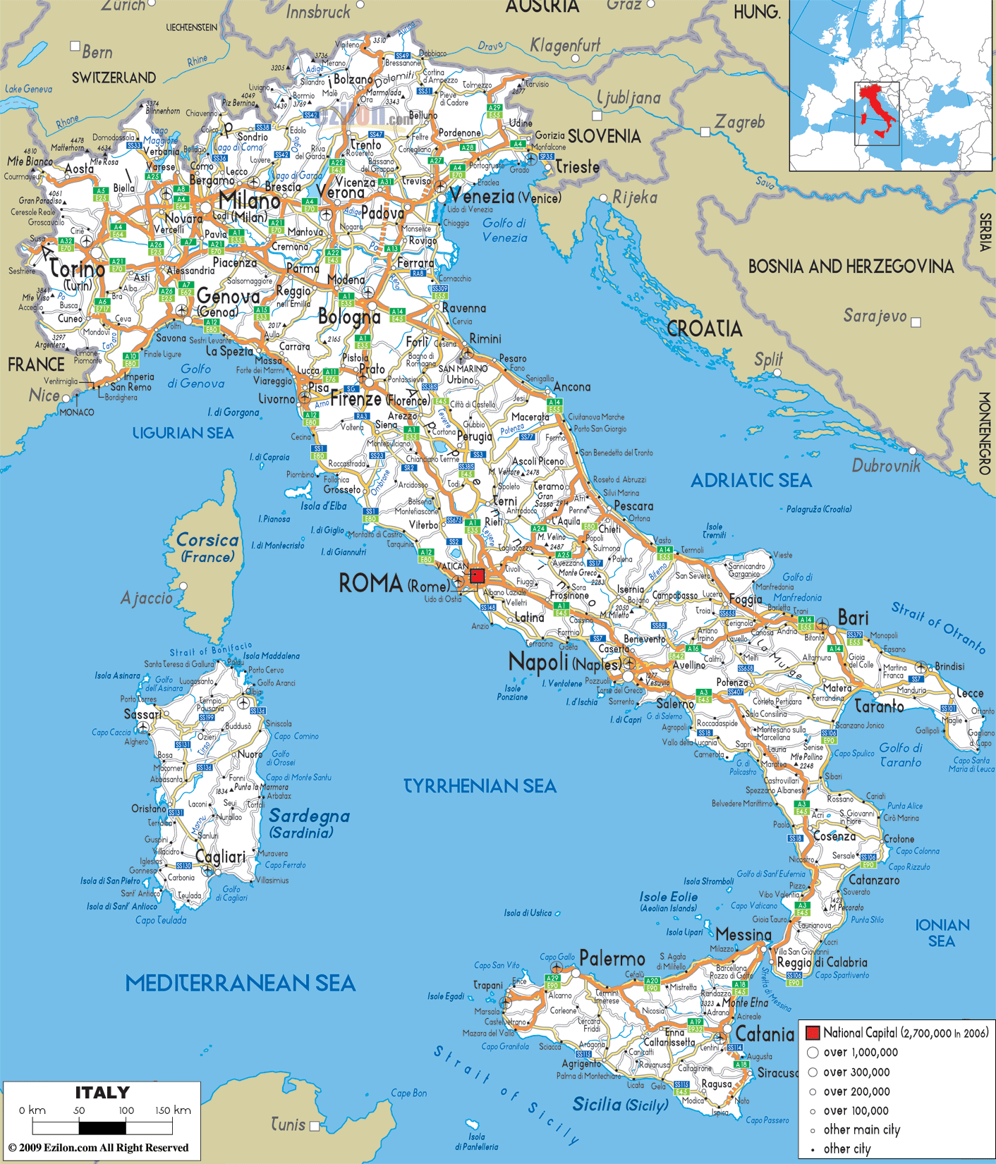 Printable Map Of Italy With Cities And Towns Detailed Clear Large Road Map of Italy   Ezilon Maps