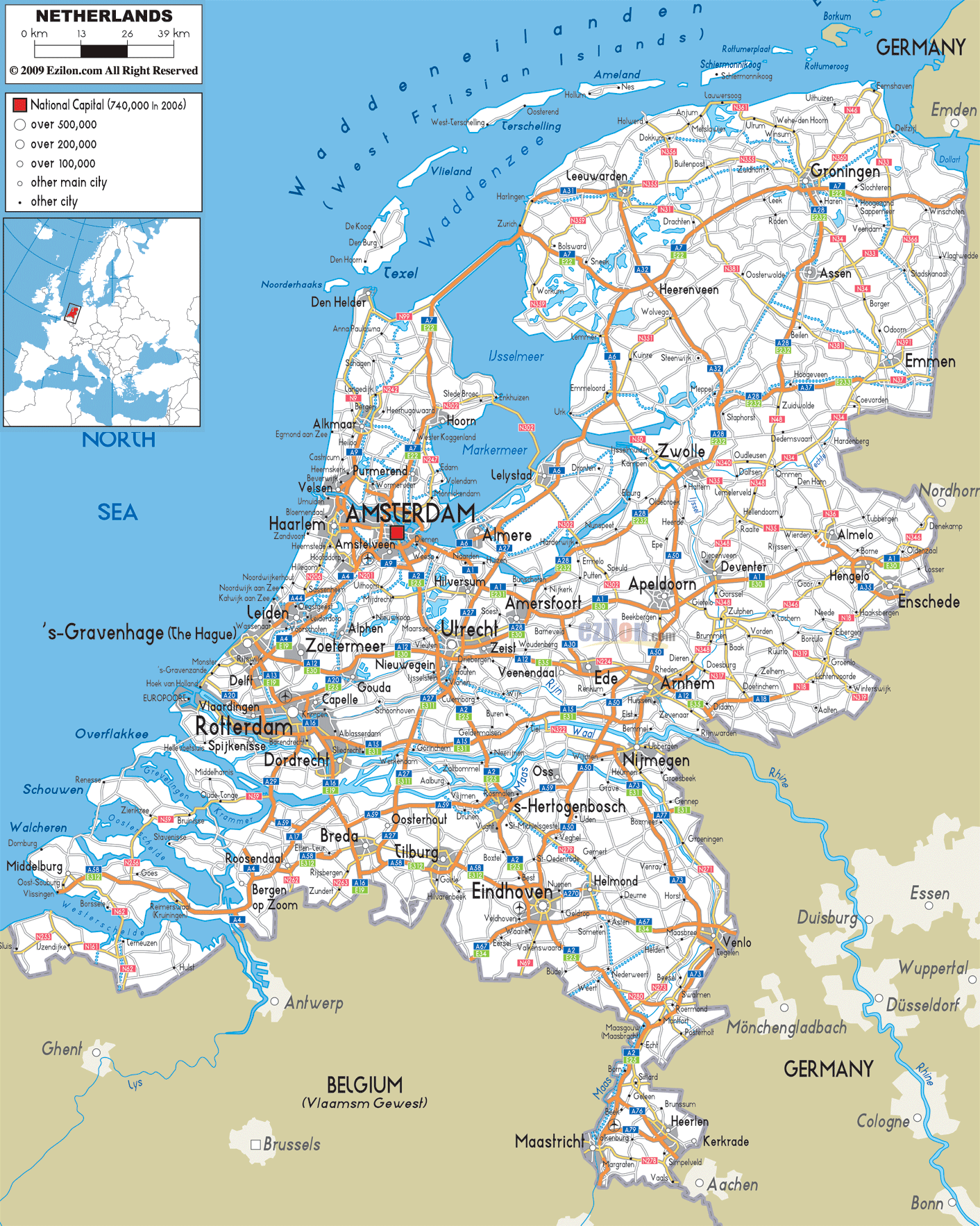 Road Map of Netherlands and - Ezilon Maps