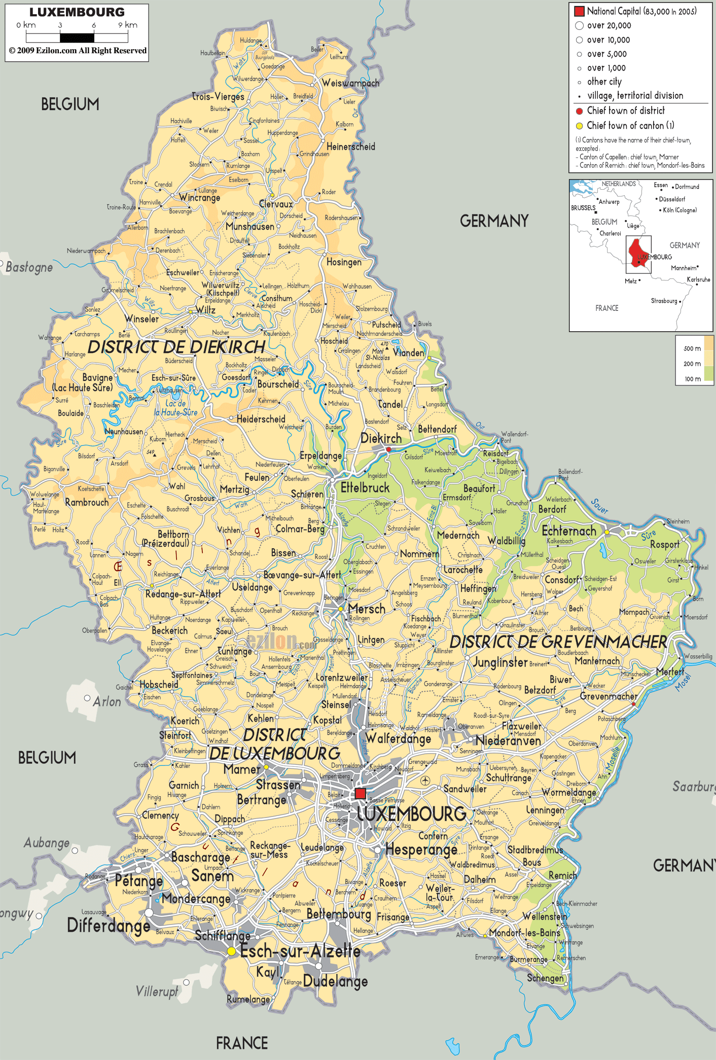 Physical Map Of Luxembourg 