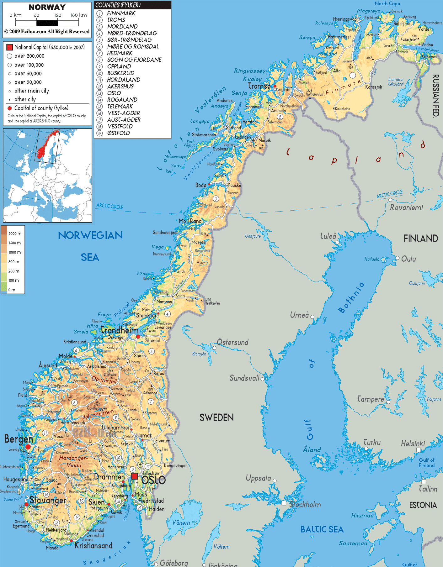 Physical Map Of Europe Scandinavian Peninsula