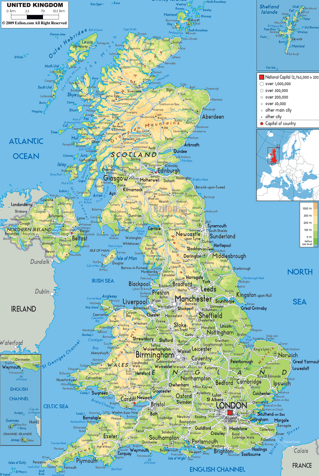 Physical Map Of Uk Including Rivers And Mountains Physical Map Of United Kingdom - Ezilon Maps