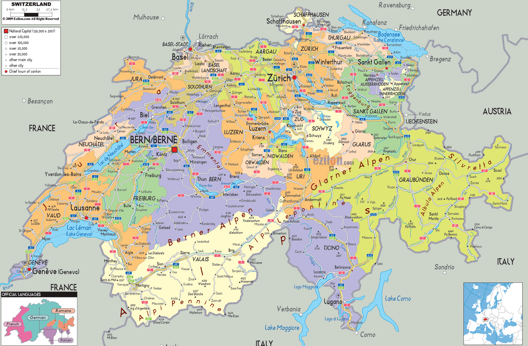 Political Map Of Switzerlan 