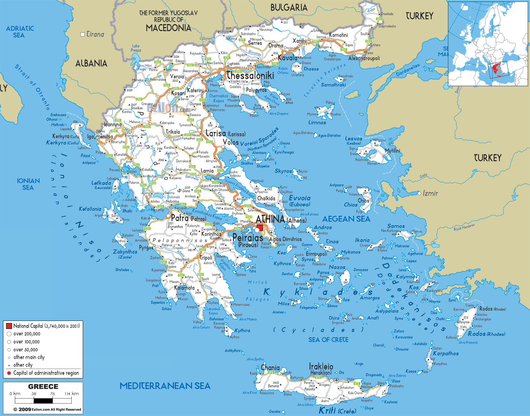 Detailed Clear Large Road Map of Greece - Ezilon Maps