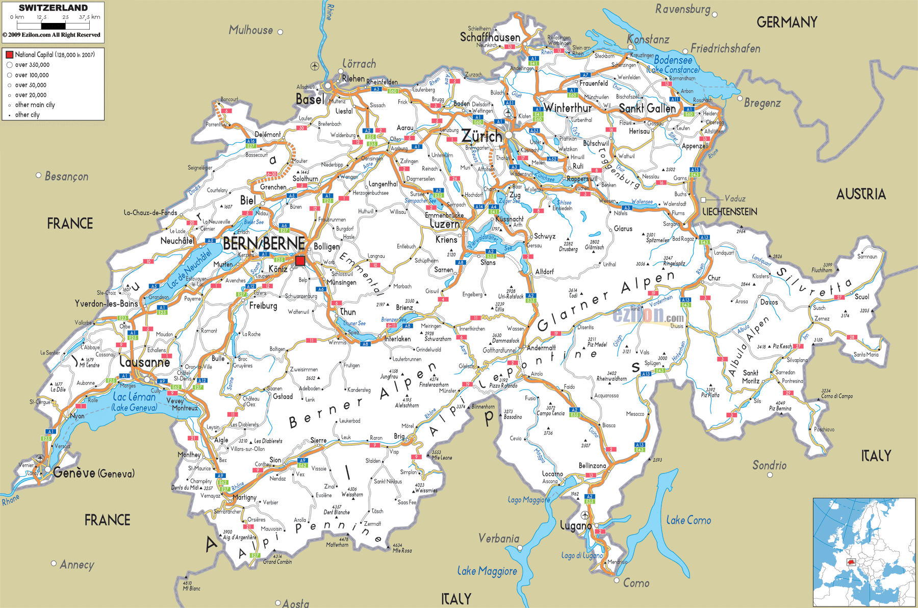 Map Of Switzerland With Cities