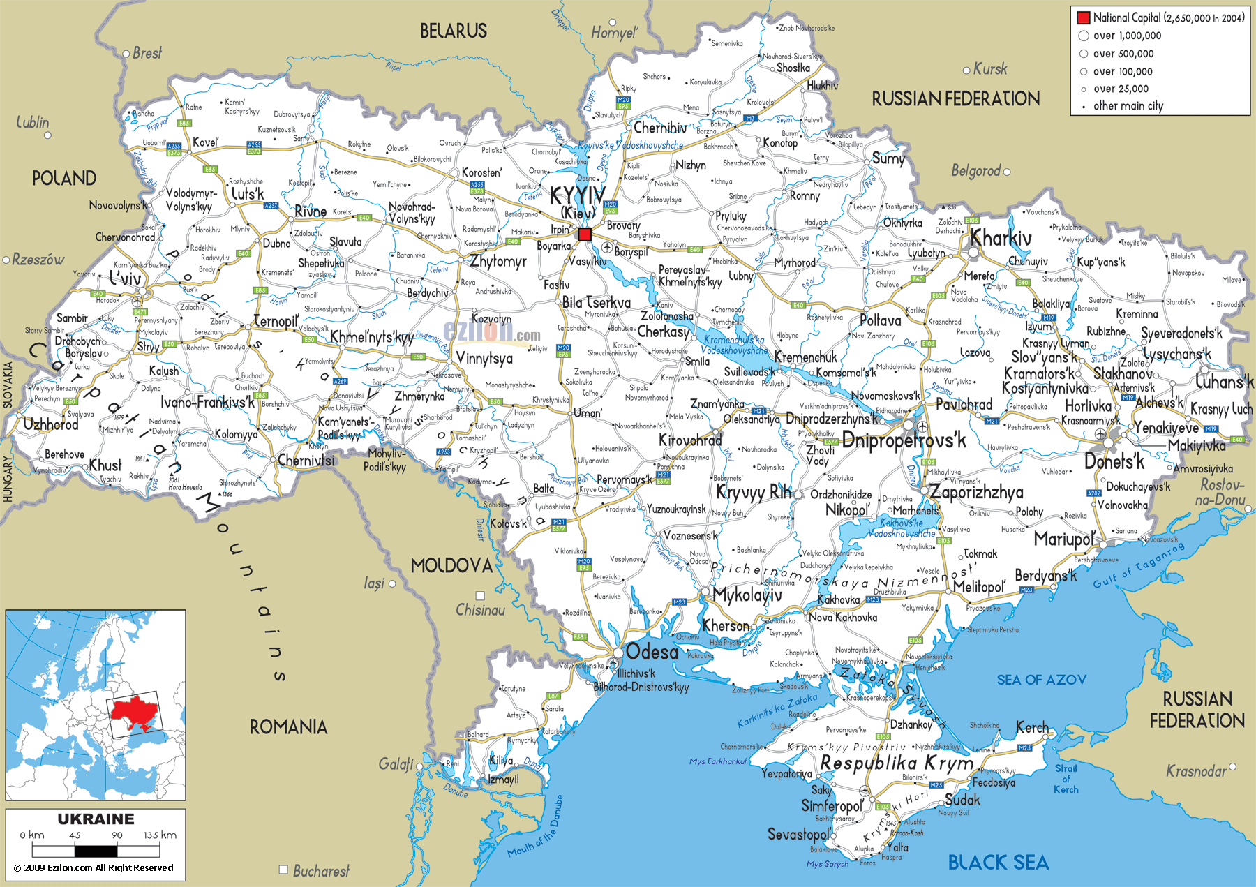 road map of Ukraine