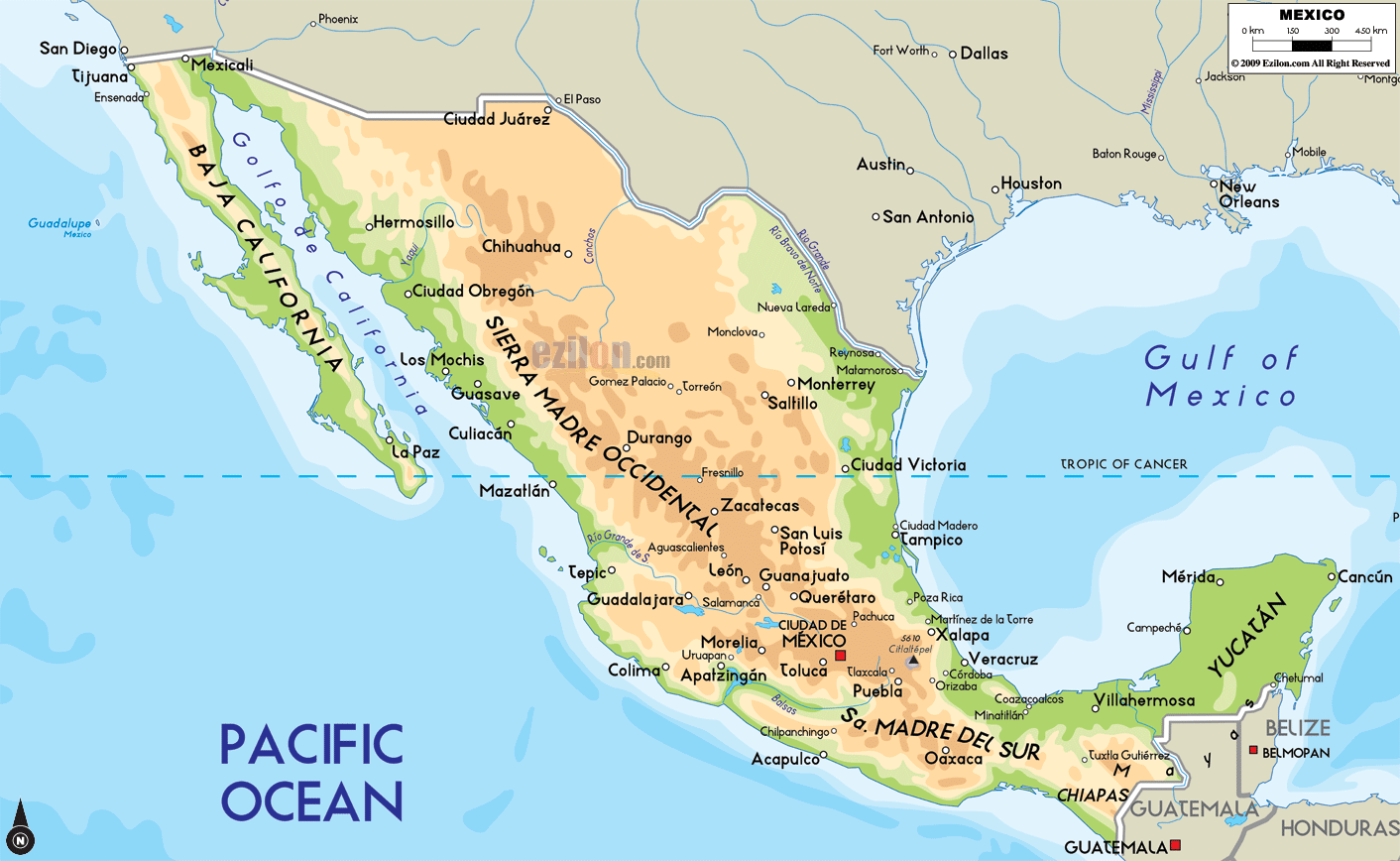 Physical And Geographical Map Of Mexico Ezilon Maps