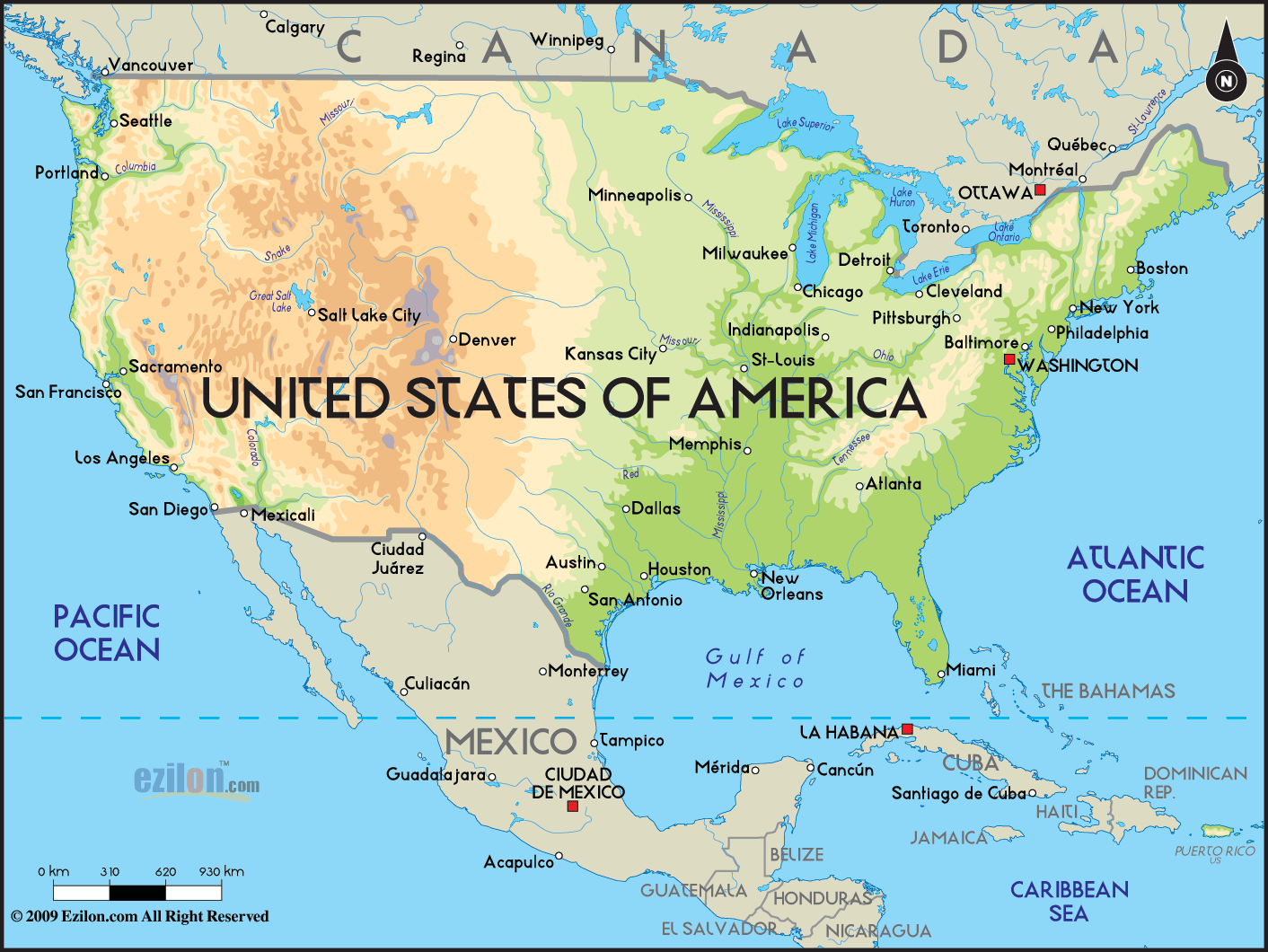 physical map united states Physical Map Of United States Of America Ezilon Maps physical map united states