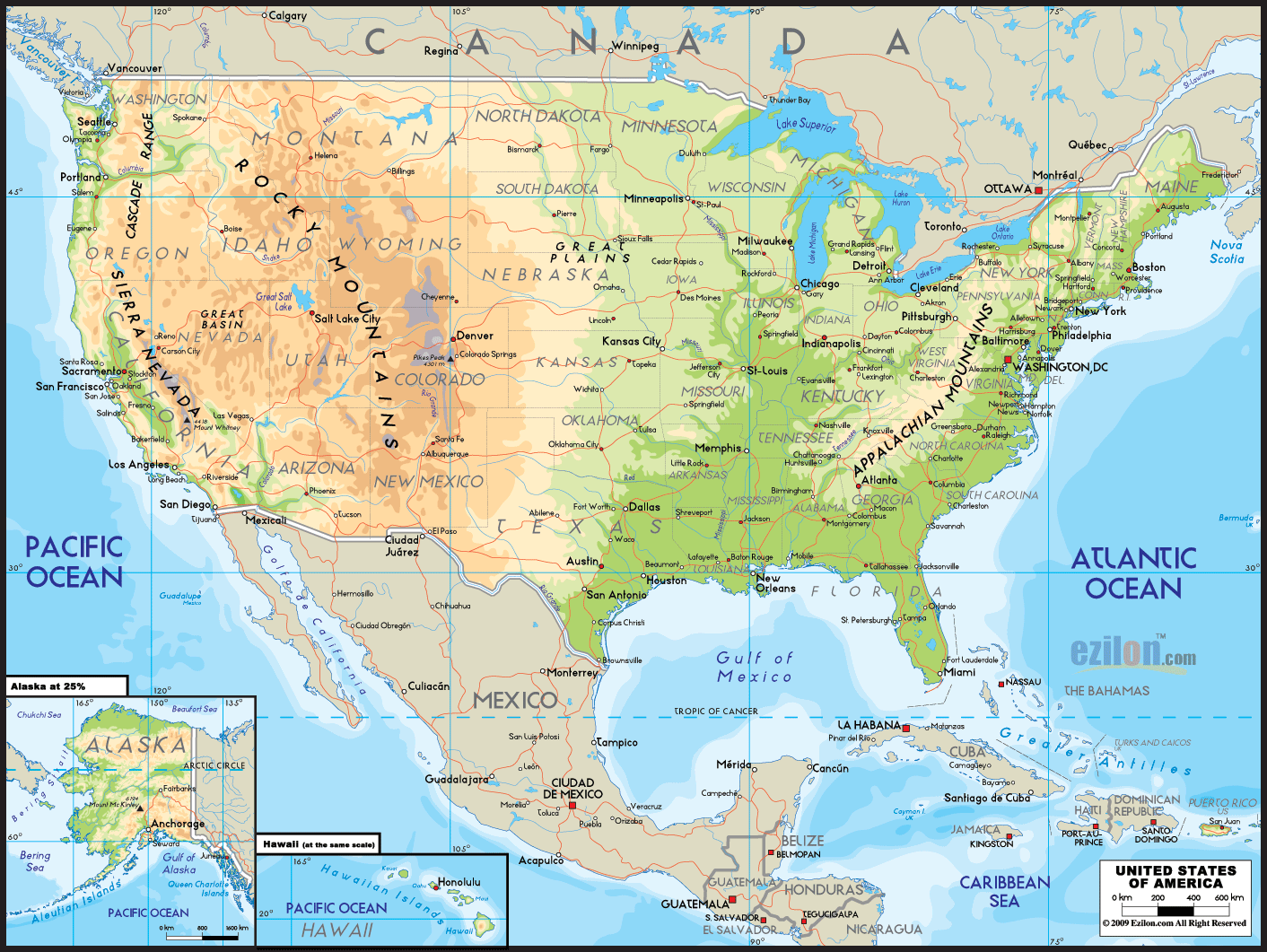 Detailed Physical Features Map Of The United States Usa Maps Of The