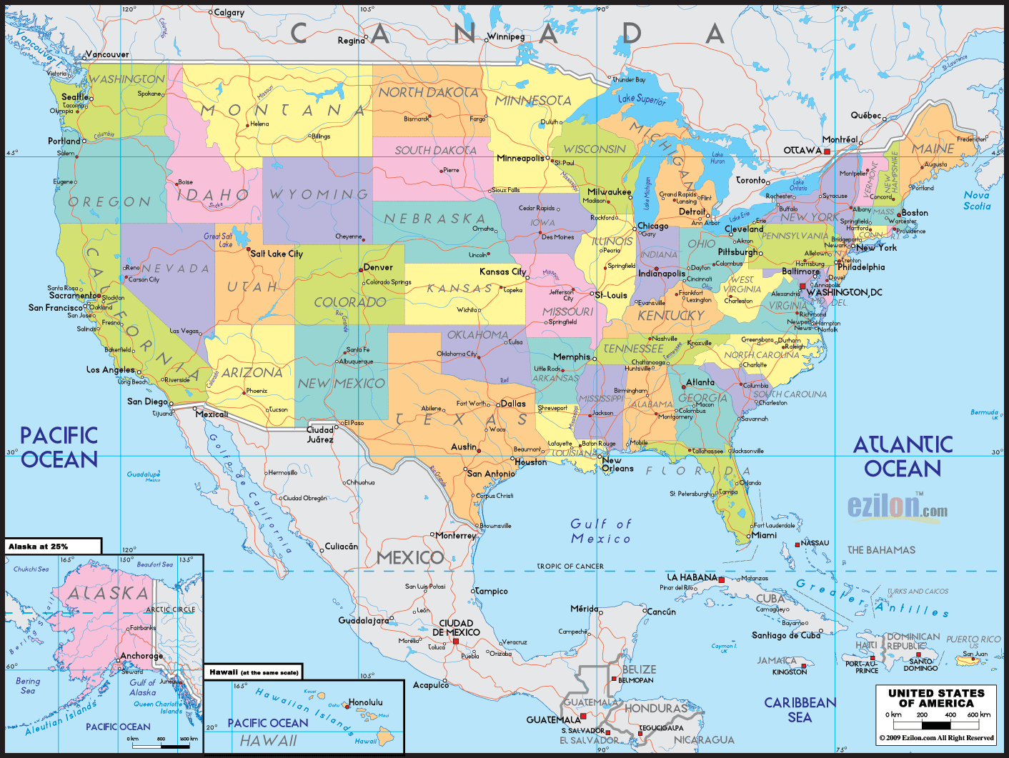 physical map of usa with states and cities Detailed Political Map Of United States Of America Ezilon Maps physical map of usa with states and cities