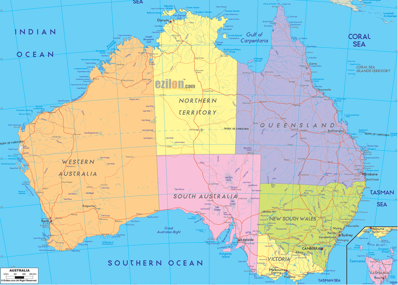 Detailed Political Map Of Australia Ezilon Maps