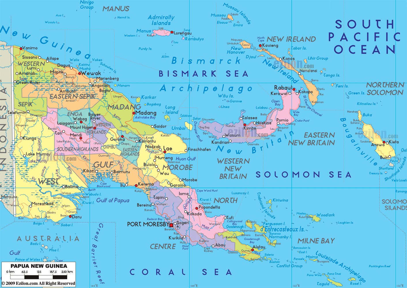 Map Of Papua New Guinea And Surrounding Countries Detailed Political Map of Papua New Guinea   Ezilon Maps