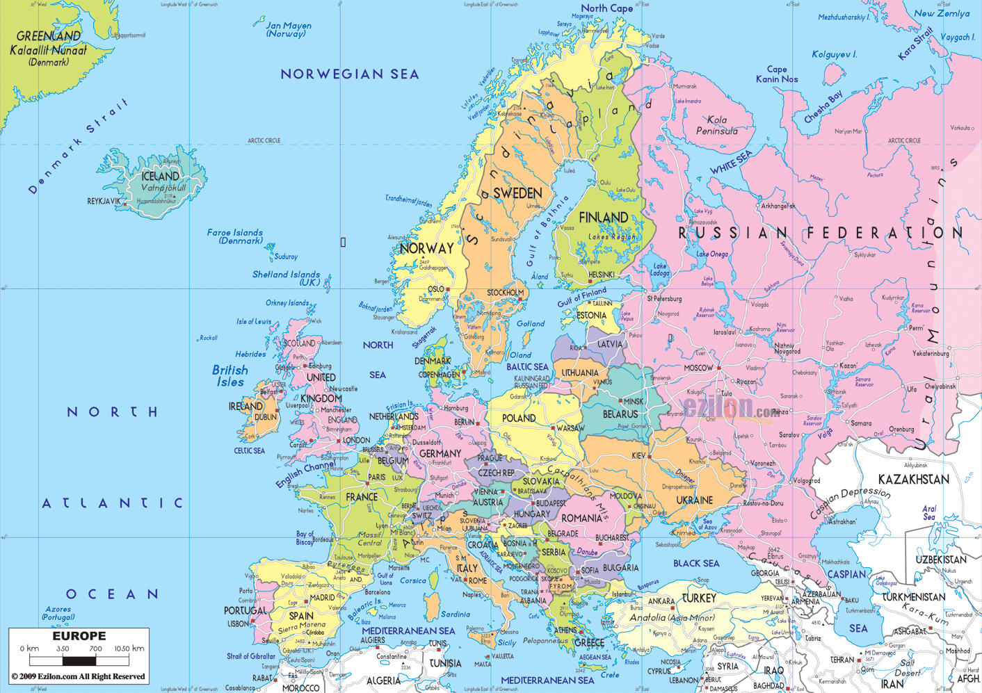 Detailed Clear Large Political Map of Europe - Ezilon Maps