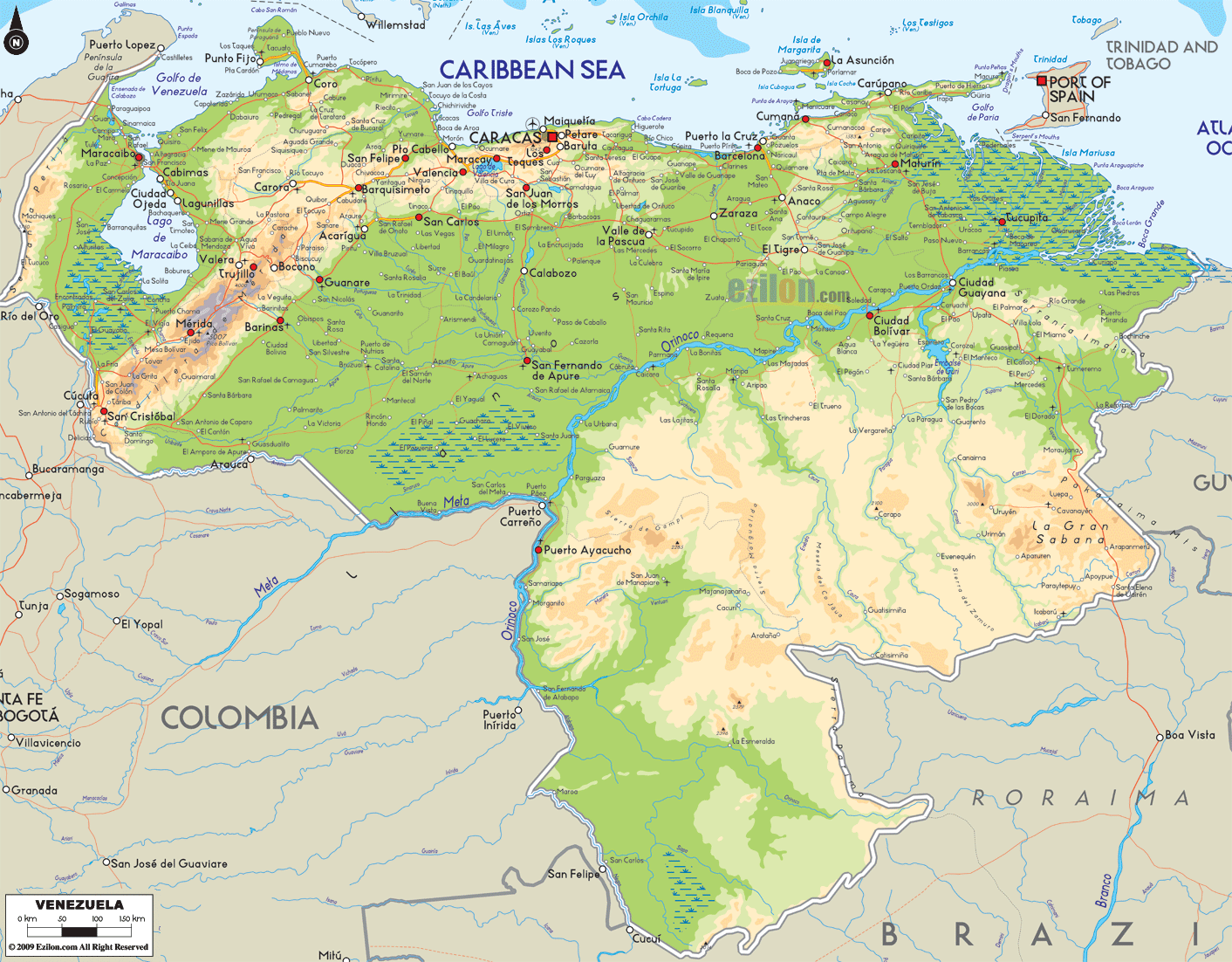 Physical Map of Venezuela - Ezilon Maps