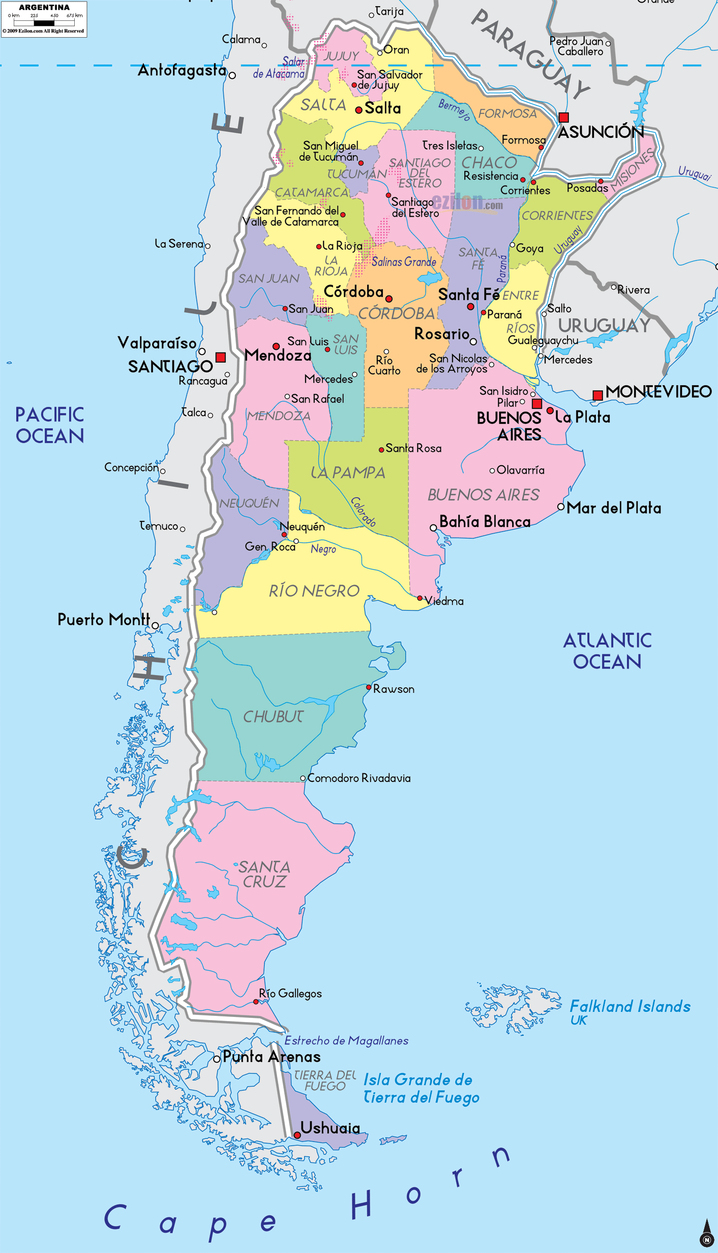 Detailed Political Map Of Argentina - Ezilon Maps 460