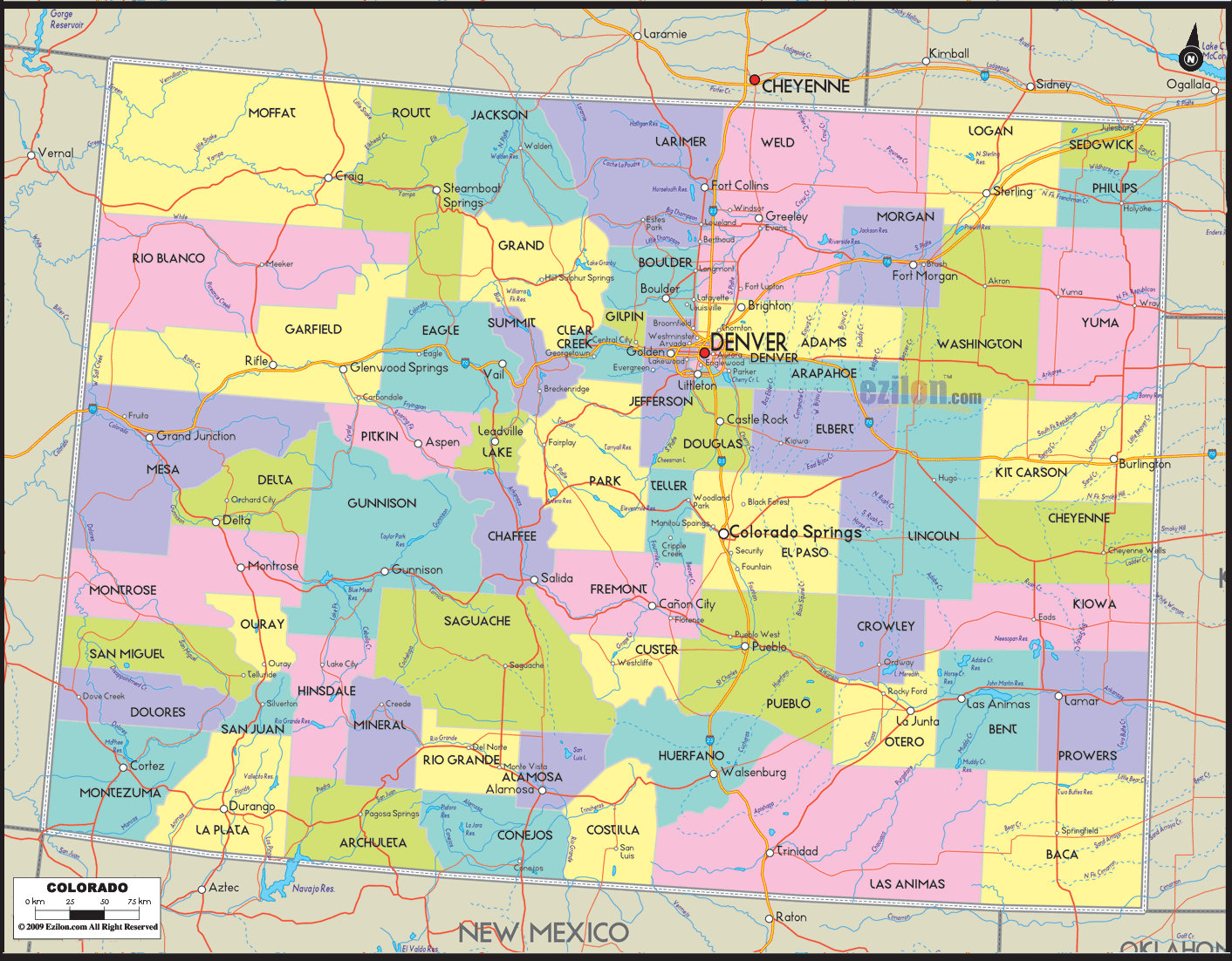 Detailed Political Map of Colorado - Ezilon Maps