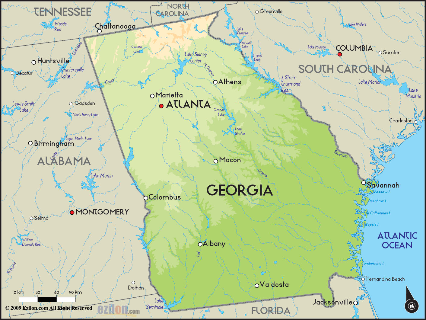 Geographical Map of Georgia and Georgia Geographical Maps