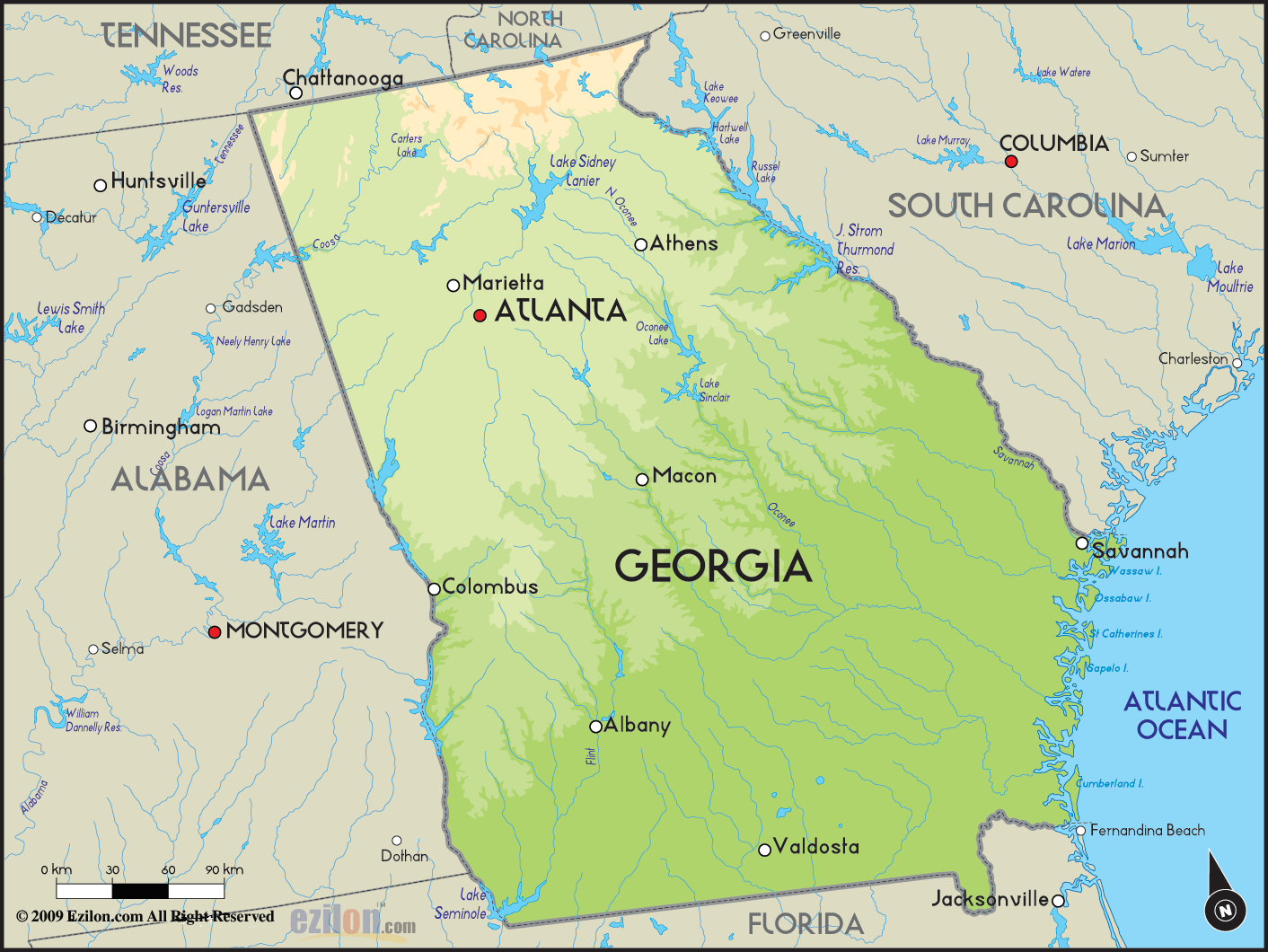 Geographical Map Of Georgia And Georgia Geographical Maps