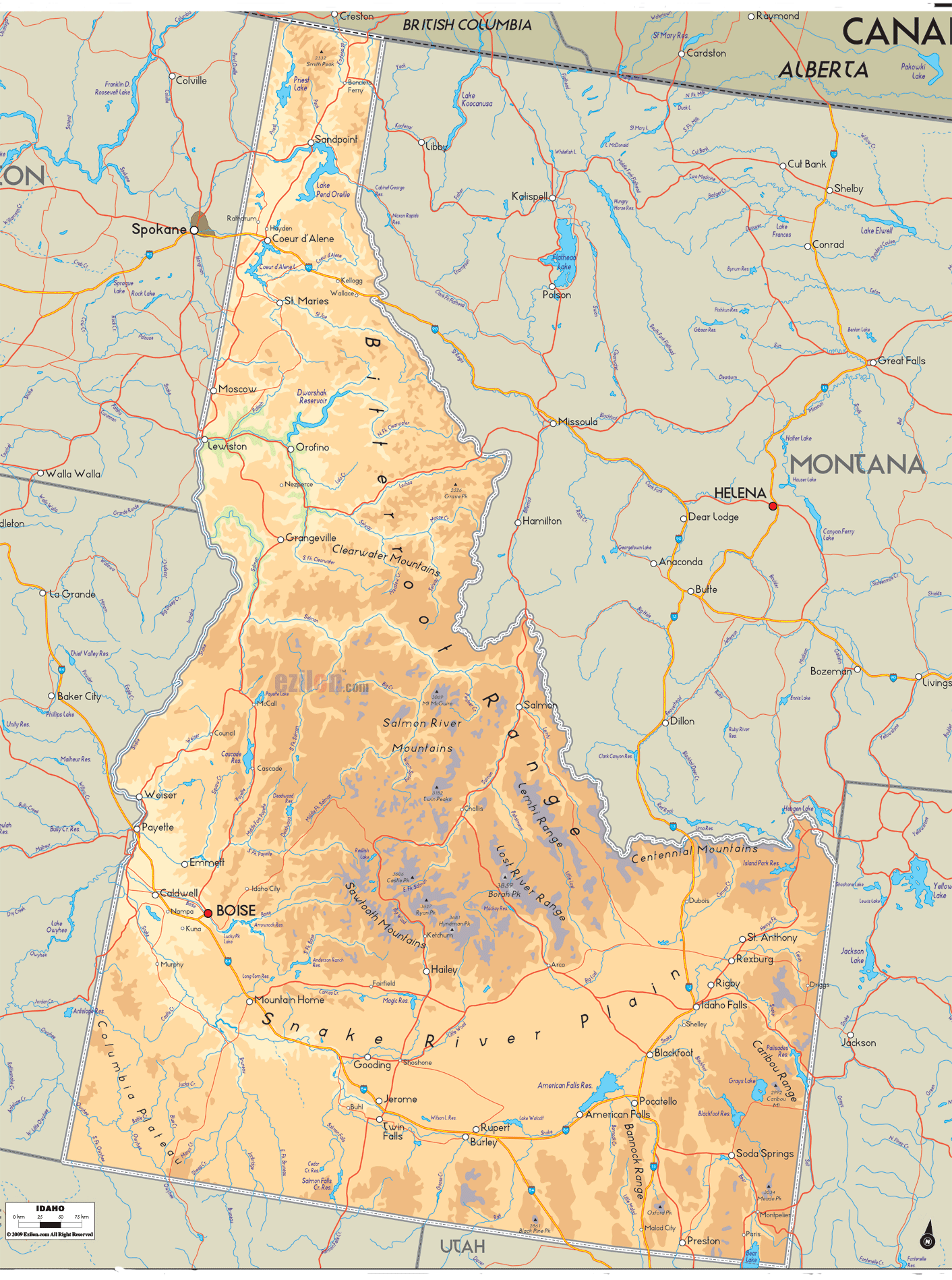Idaho Physical Map 