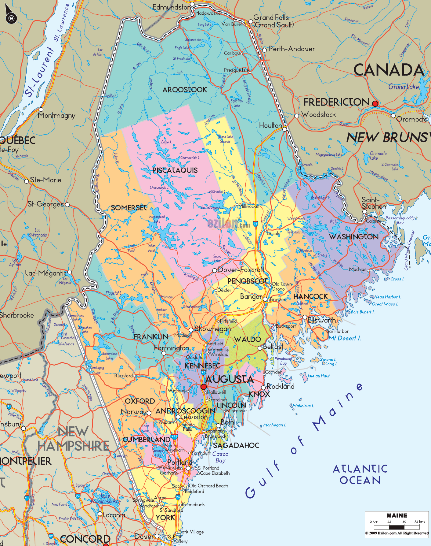 Political Map Of Maine Detailed Political Map of Maine   Ezilon Maps