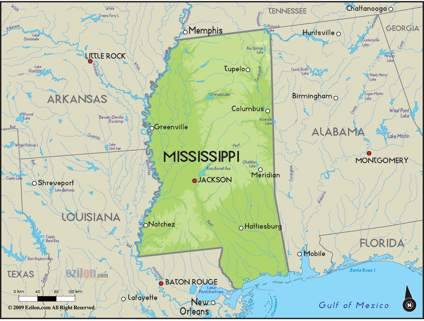 Geographical Map Of Mississippi And Mississippi Geographical Maps 