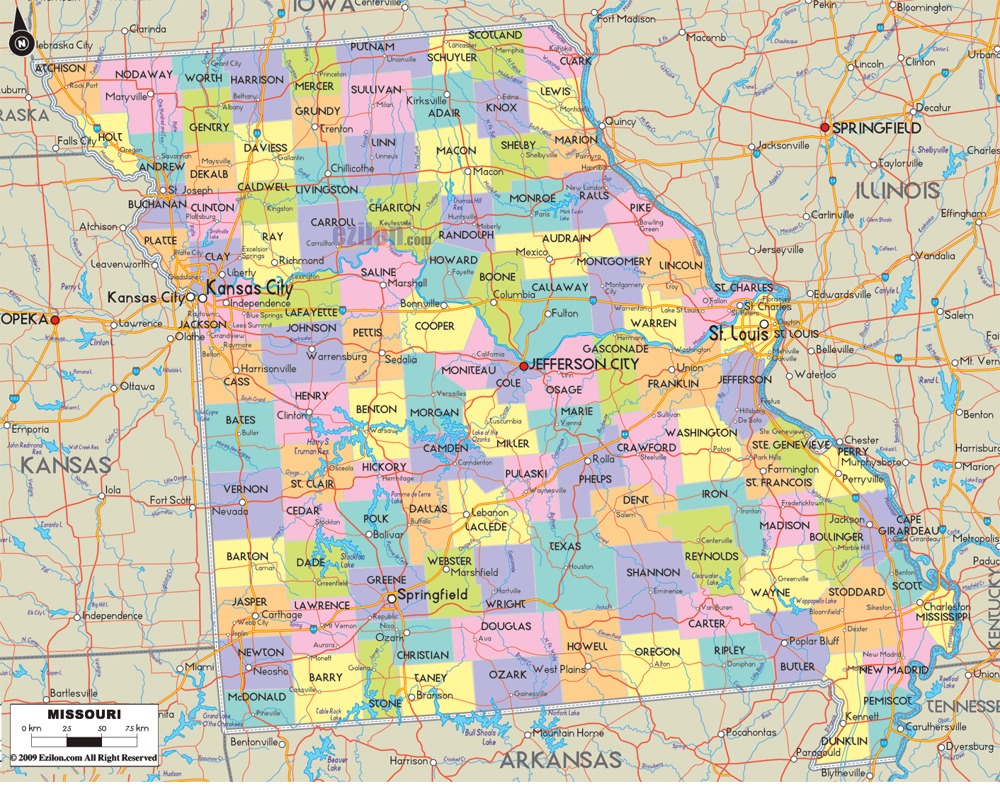 Map of Missouri State USA Ezilon Maps