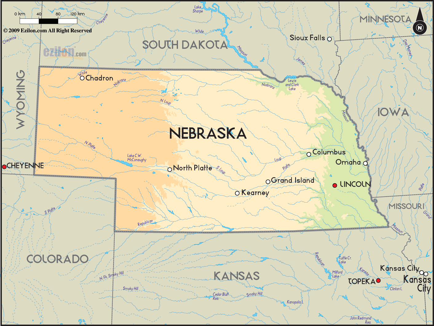 Physical Map Of Nebraska Ezilon Maps Images And Photos Finder