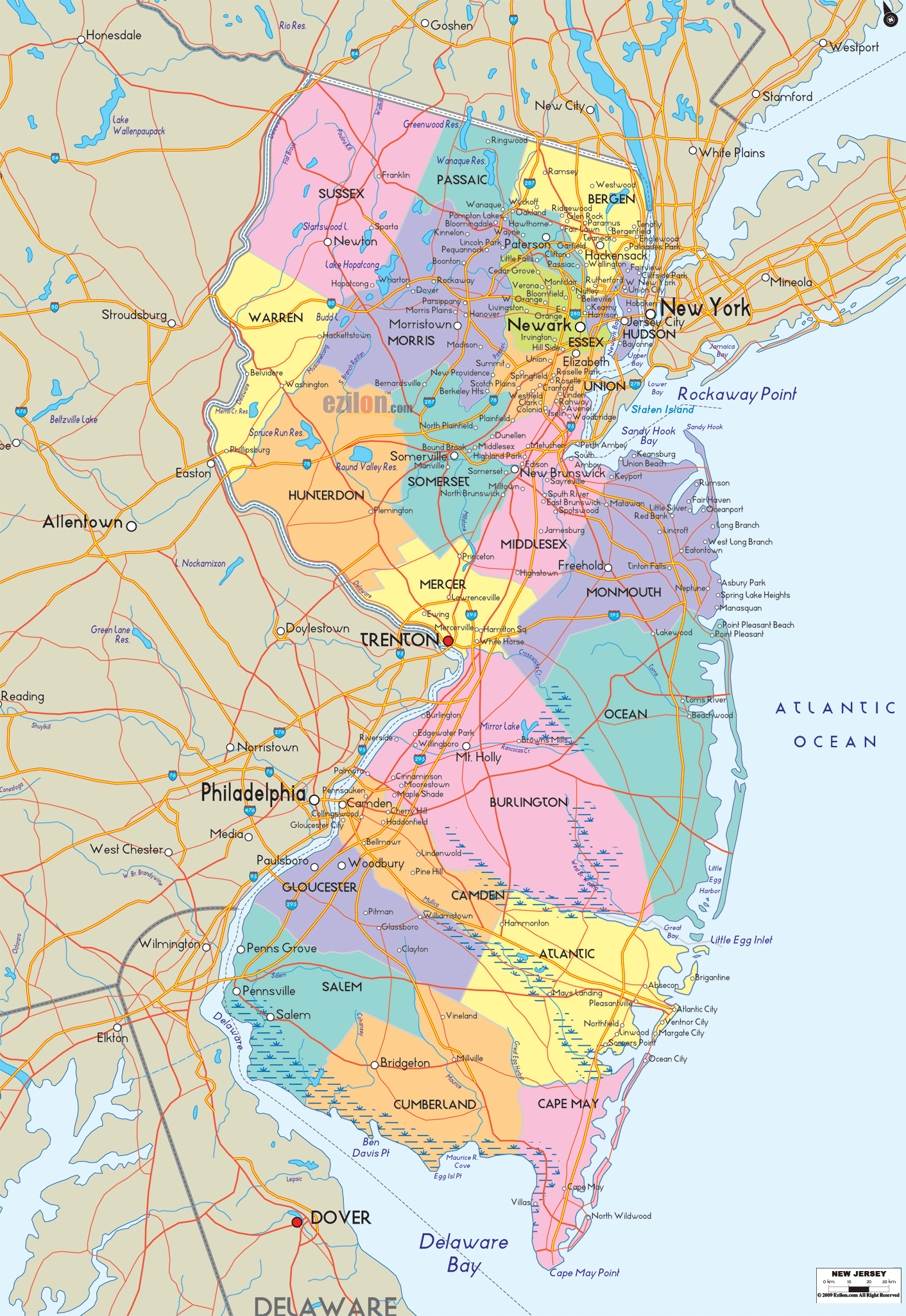 map of new jersey towns Detailed Political Map Of New Jersey Ezilon Maps